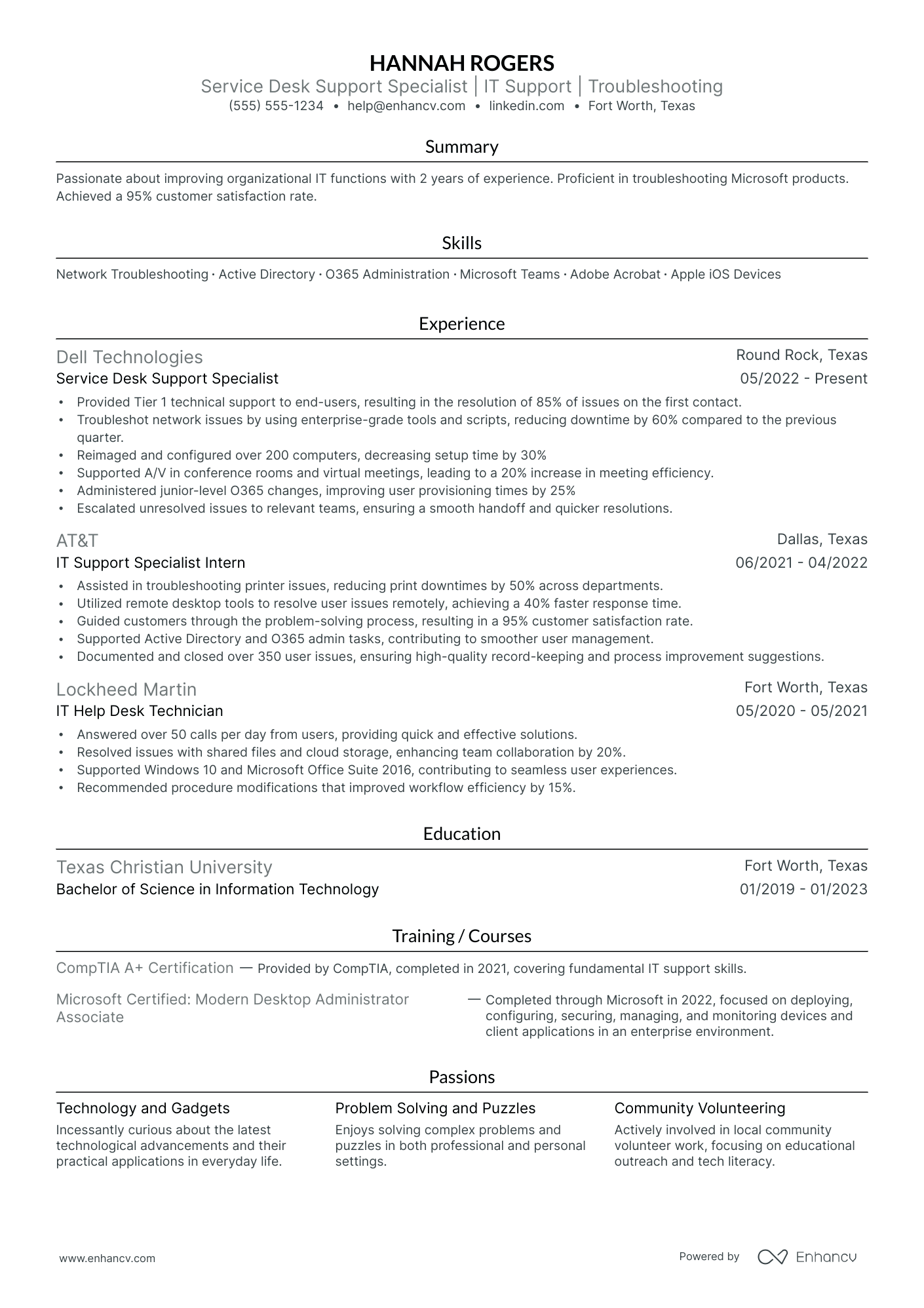 Service Desk Analyst resume example