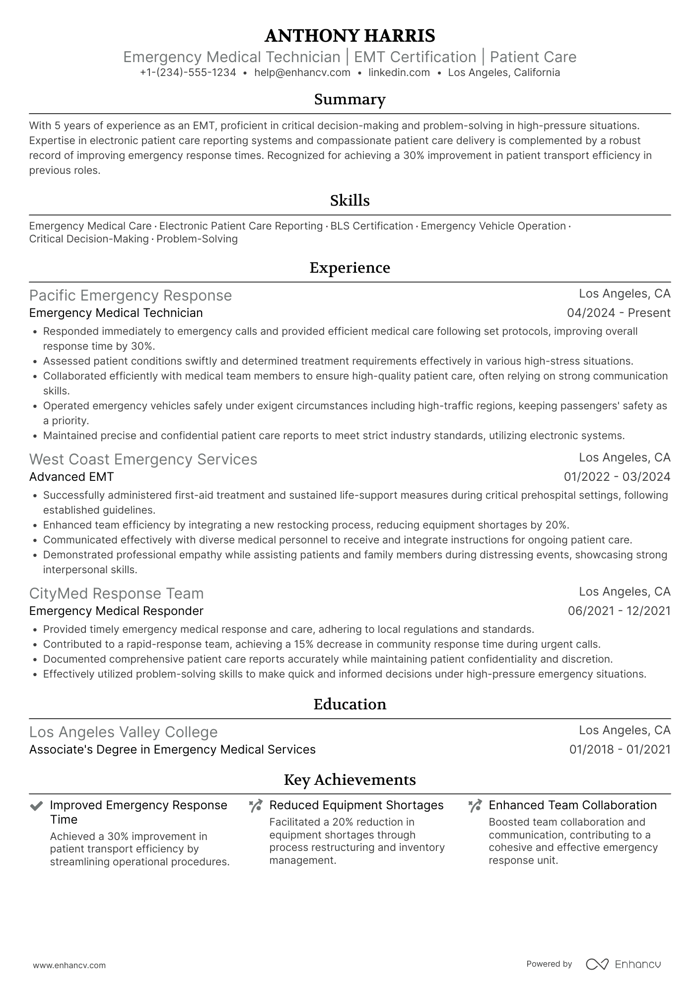 EMT resume example