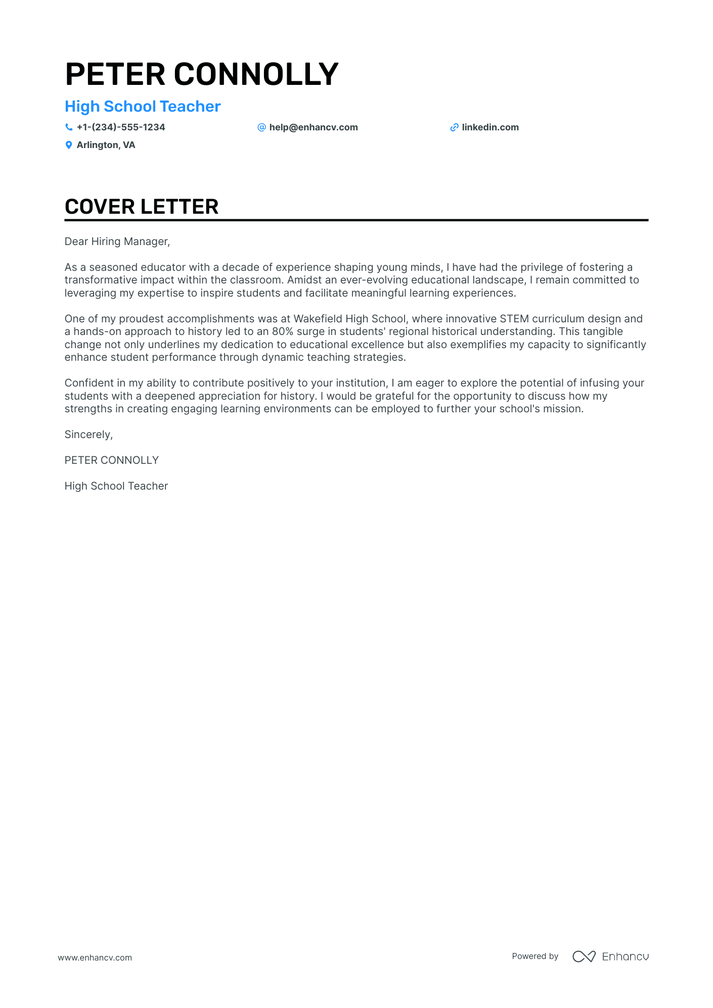 High School Teacher cover letter