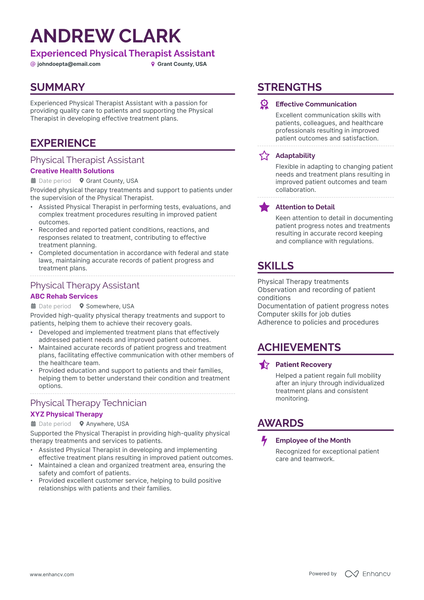 Therapist resume example