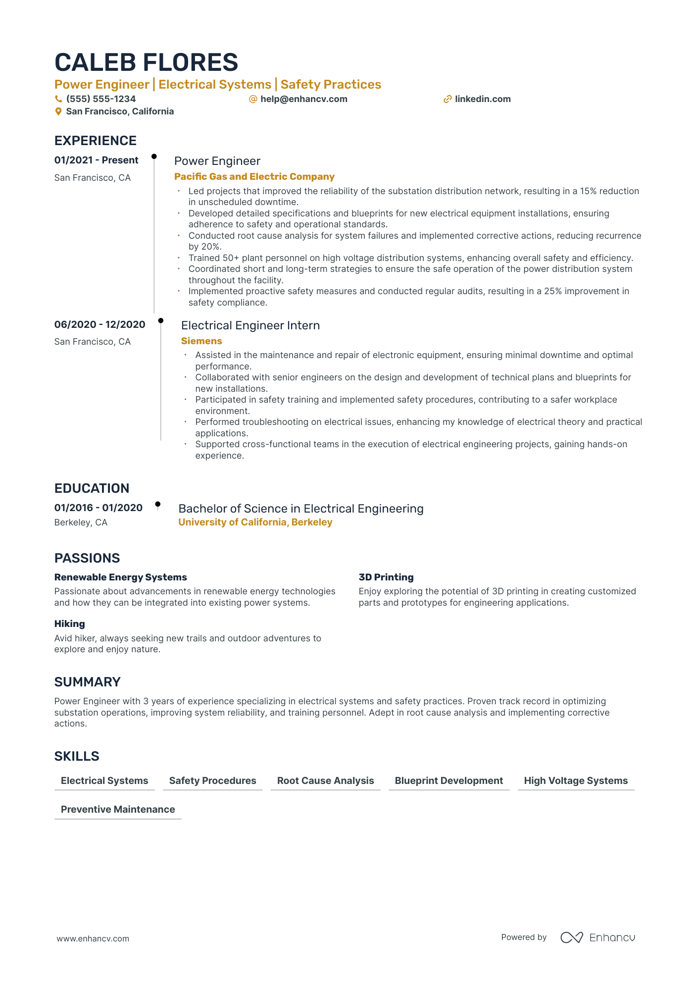 Electrical Systems Engineer resume example