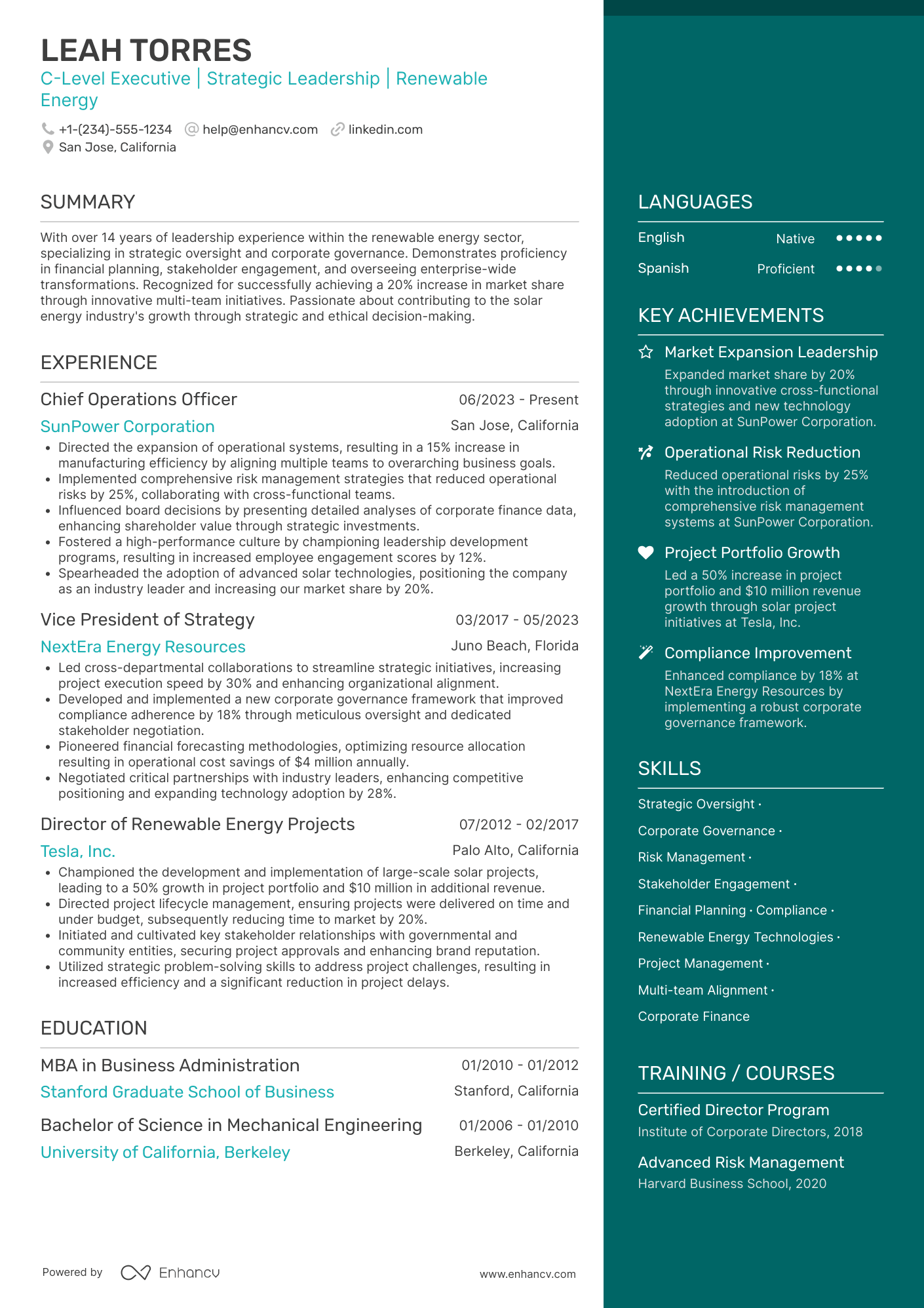 Board of Directors resume example