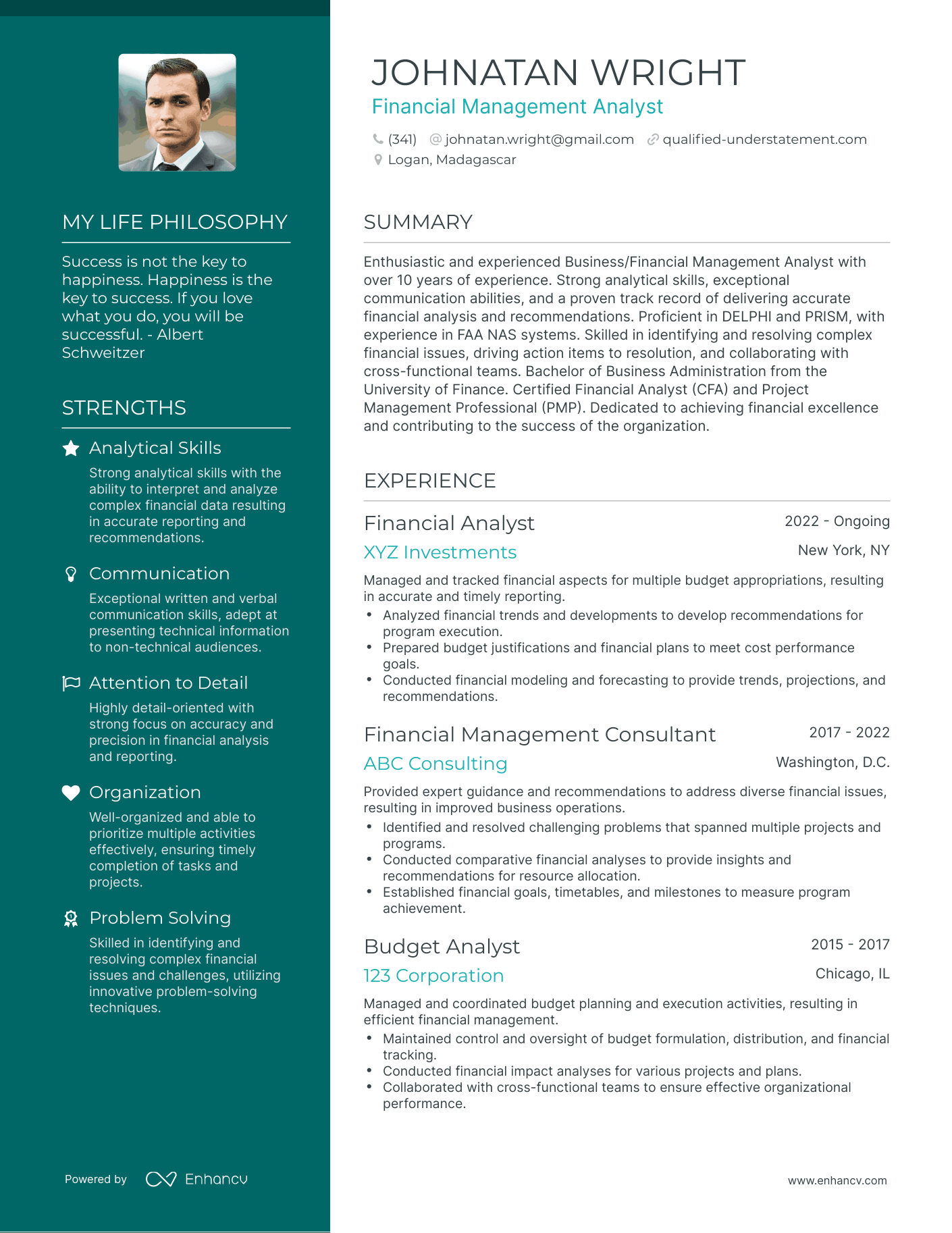 Creative Financial Management Analyst Resume Example