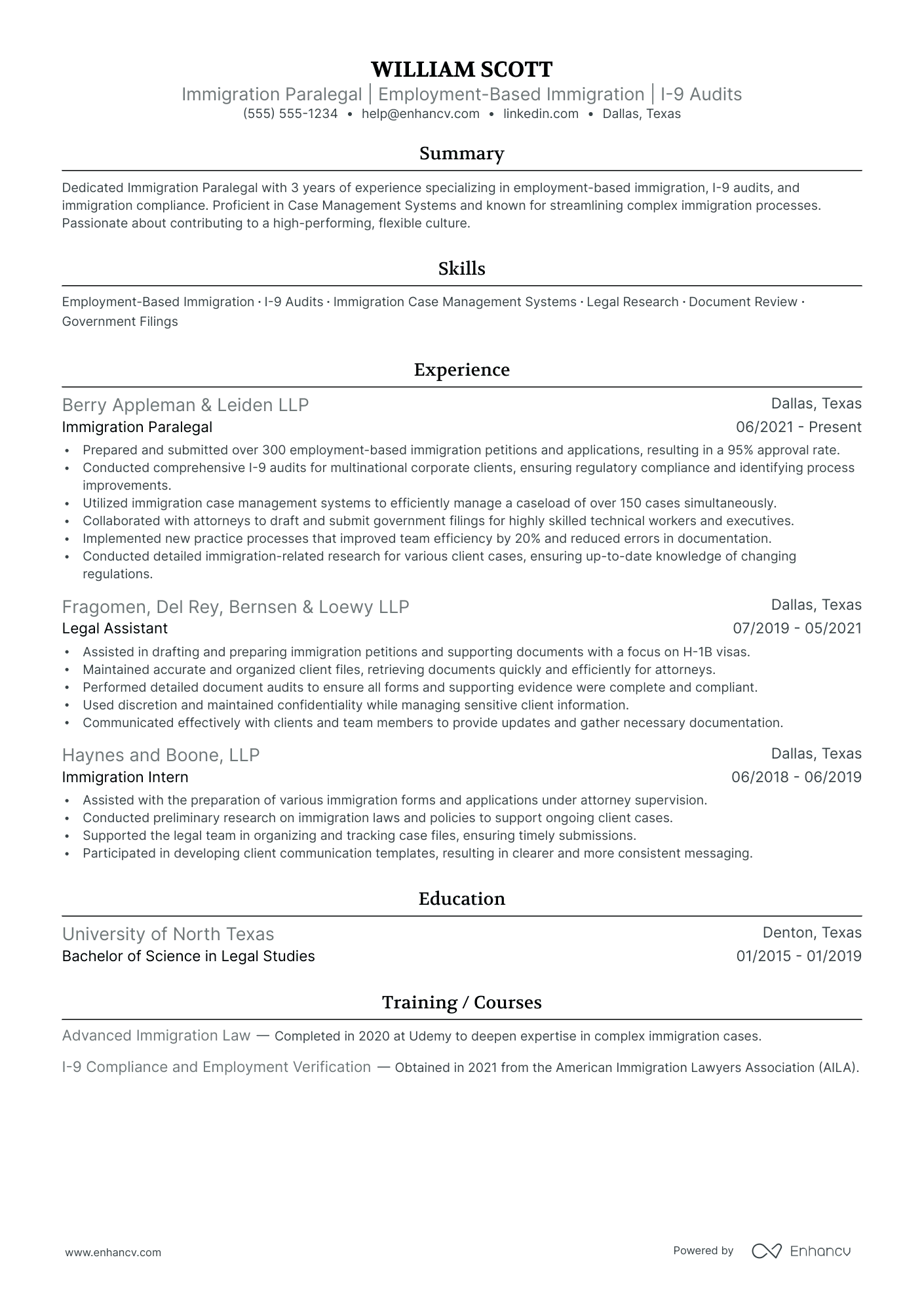 Immigration Paralegal resume example