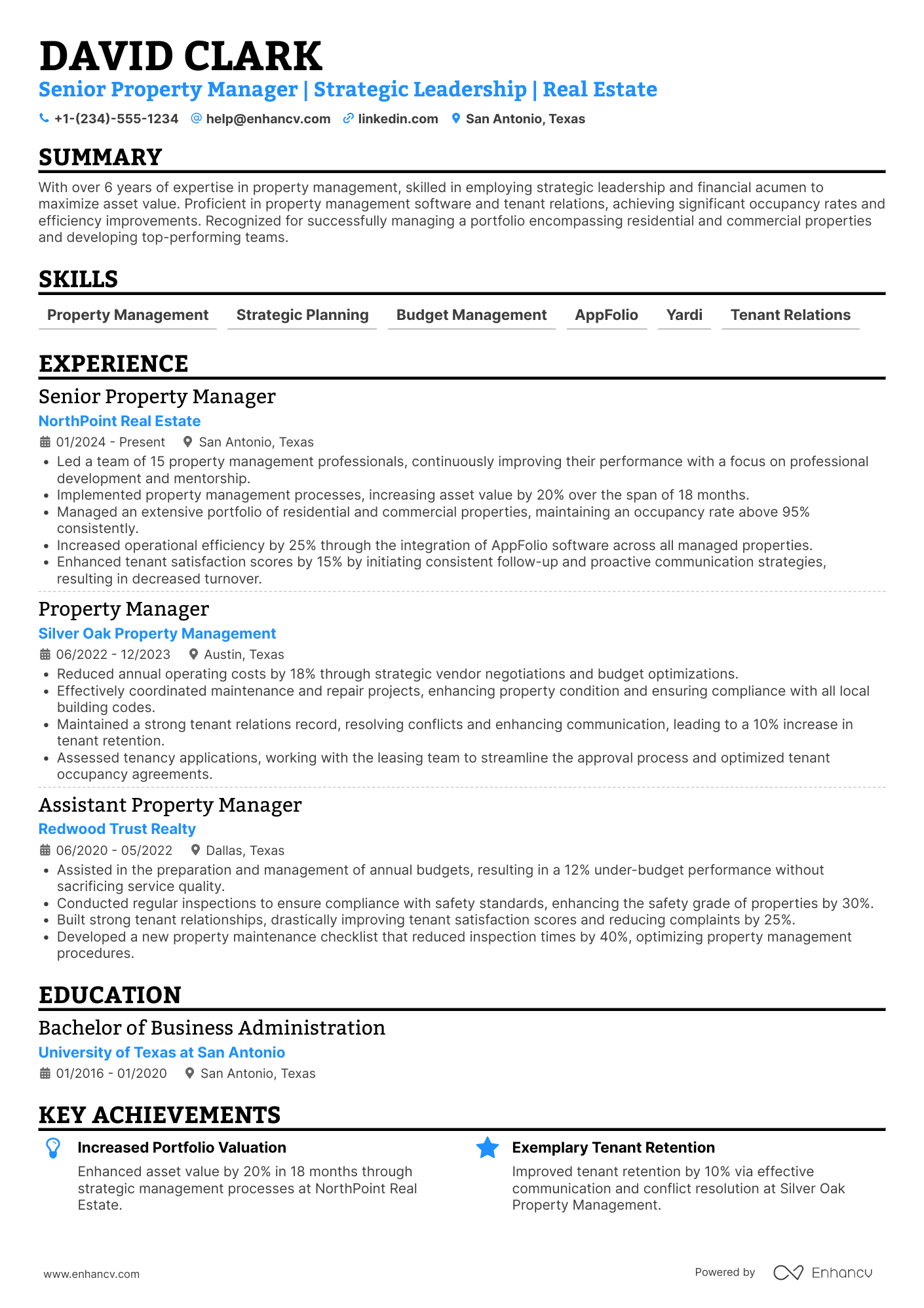 Senior Property Manager resume example