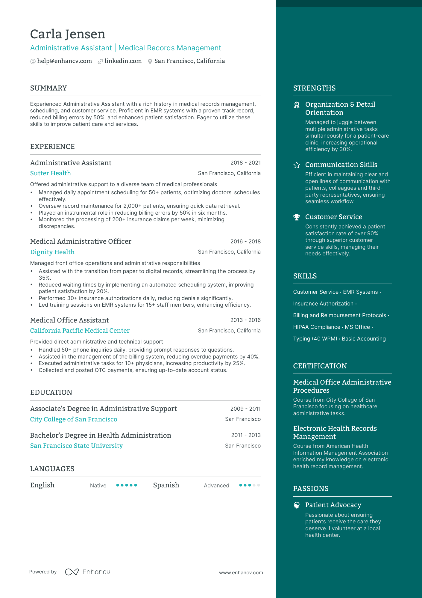 Medical Office Administrator resume example