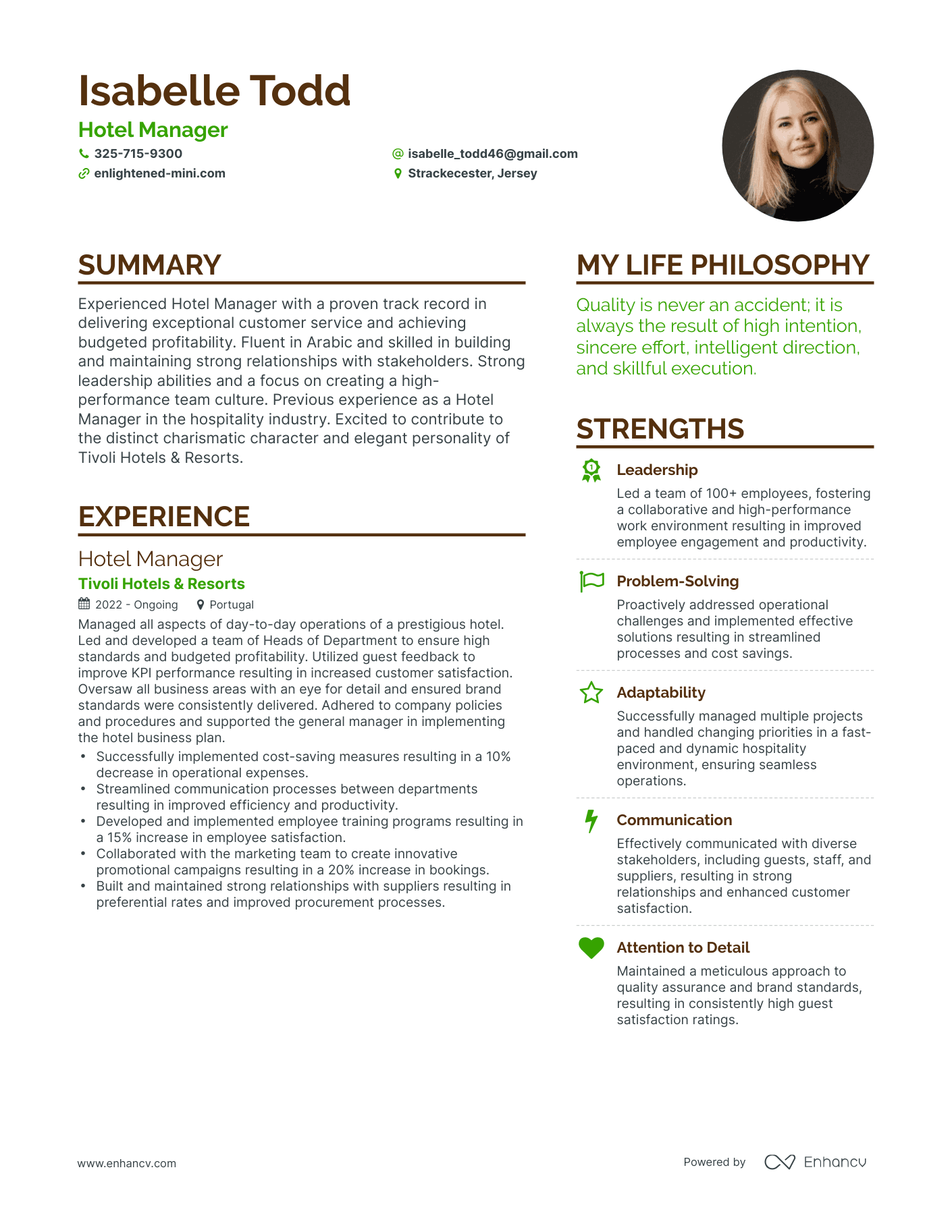 Modern Hotel Manager Resume Example