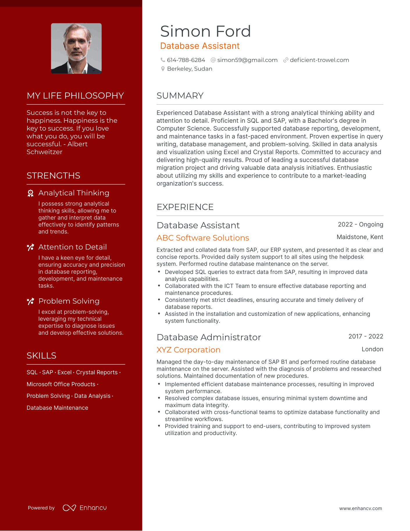 Creative Database Assistant Resume Example