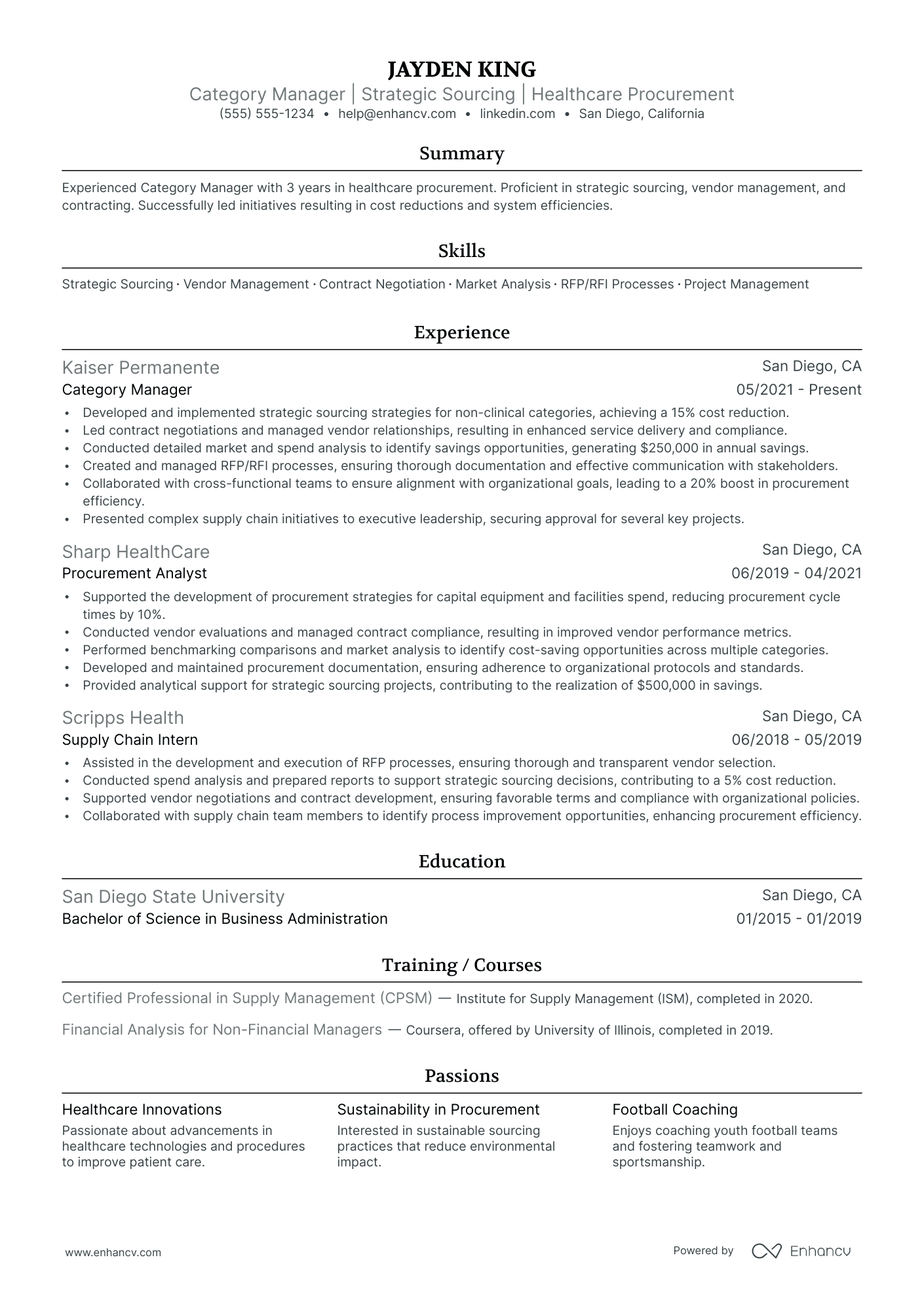 Category Manager resume example