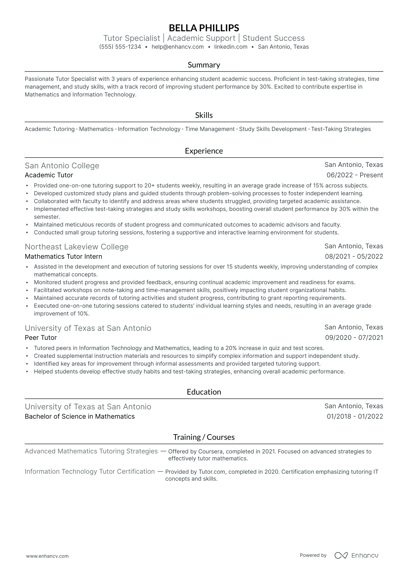 College Tutor resume example