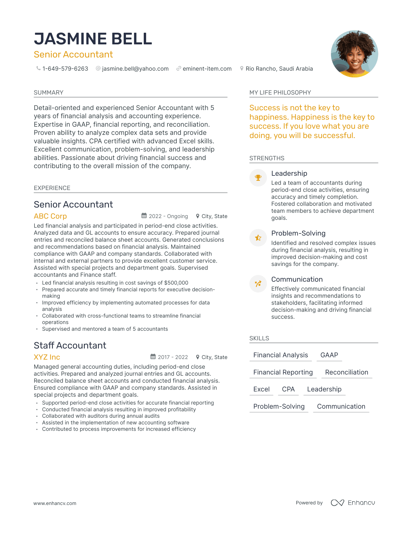 Senior Accountant resume example