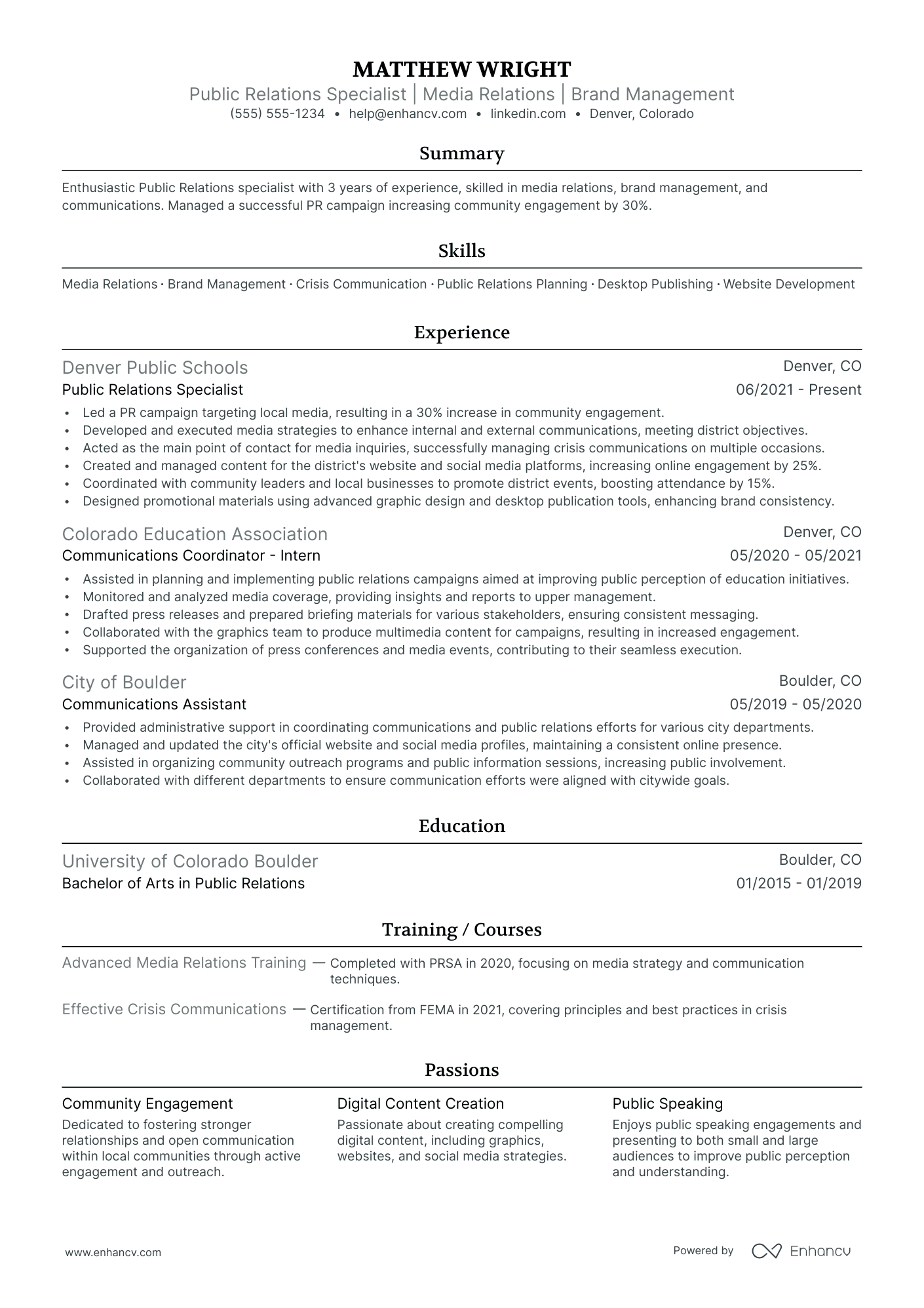 Public Relations Director resume example