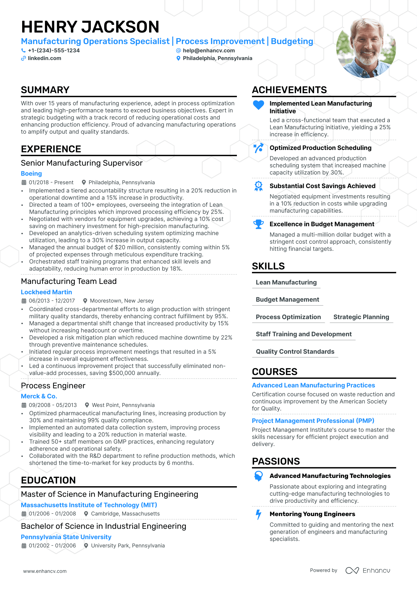 Manufacturing Manager resume example