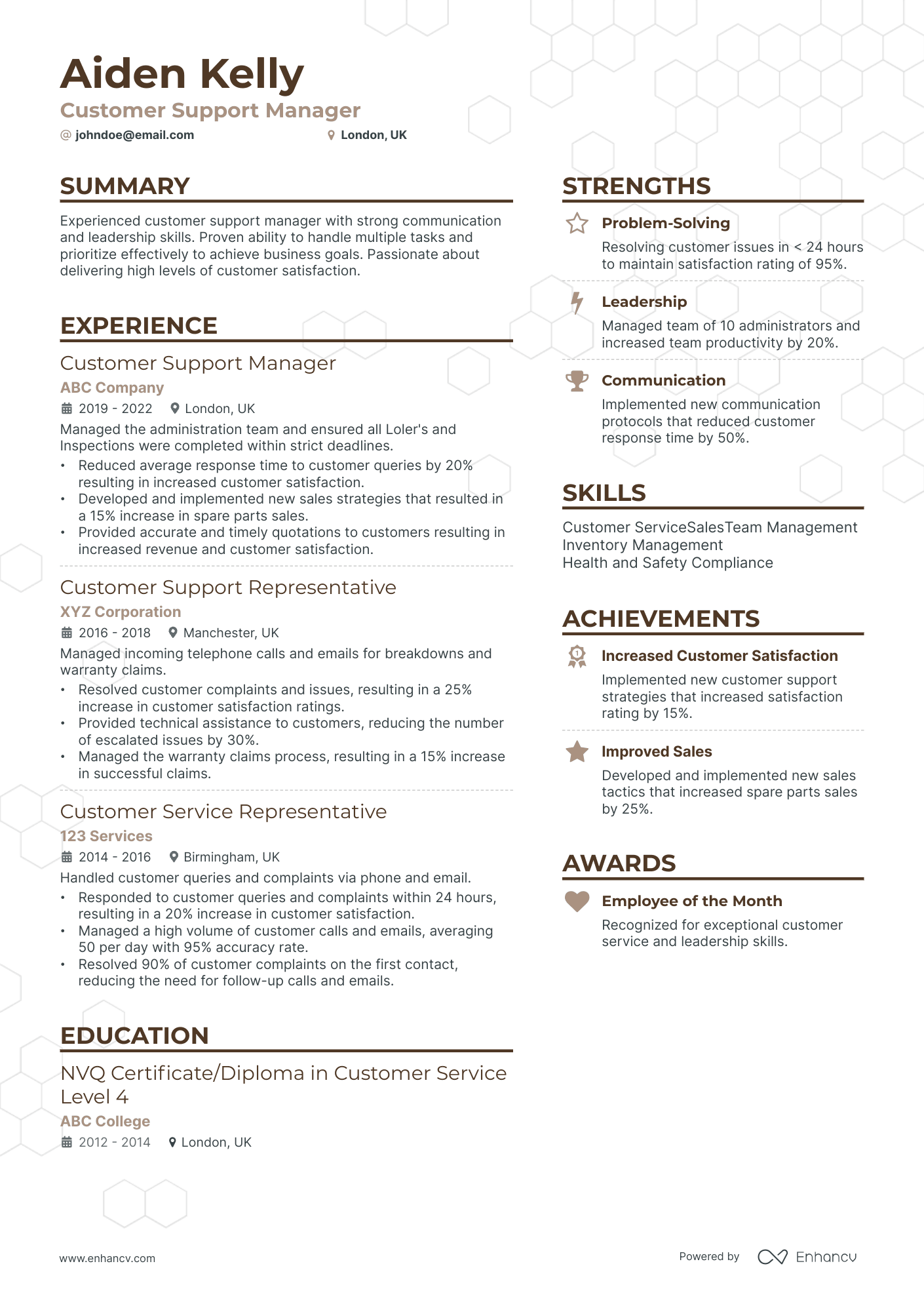 customer support manager resume example