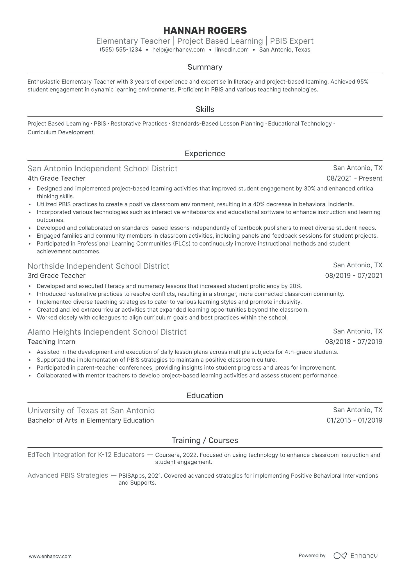 Senior Elementary Teacher resume example