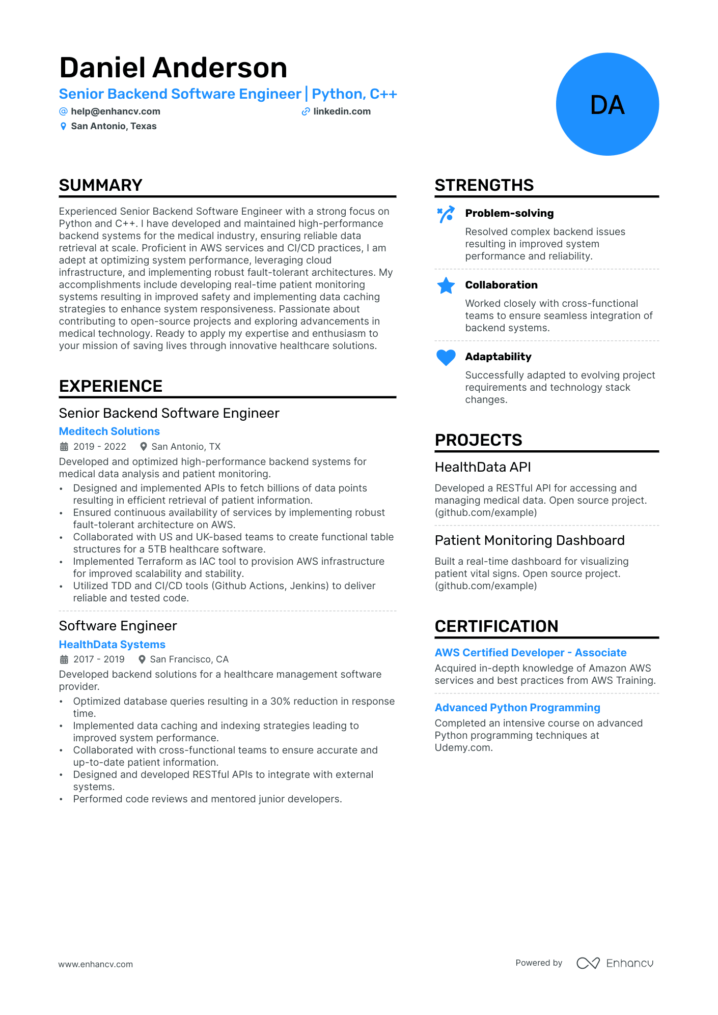 Python Programmer resume example