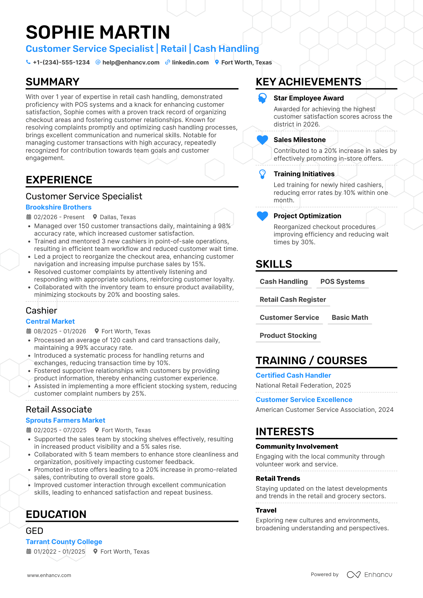 Grocery Store Cashier resume example