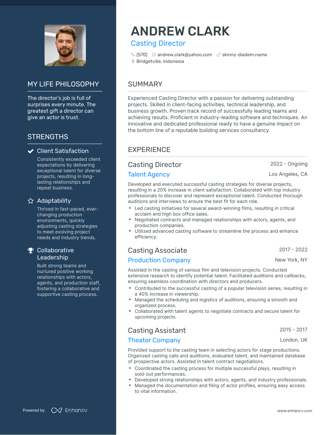 Creative Casting Director Resume Example