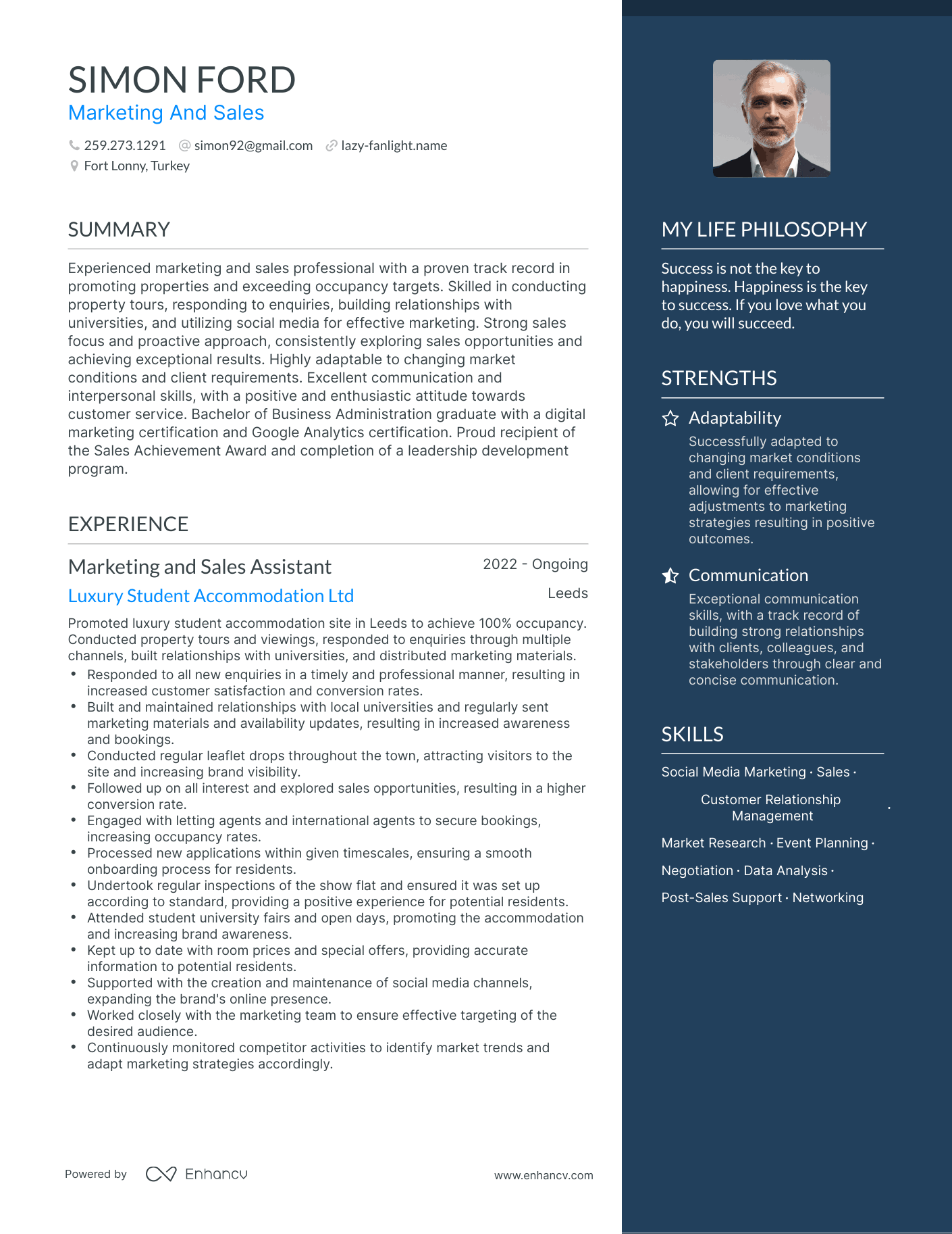 Marketing And Sales resume example