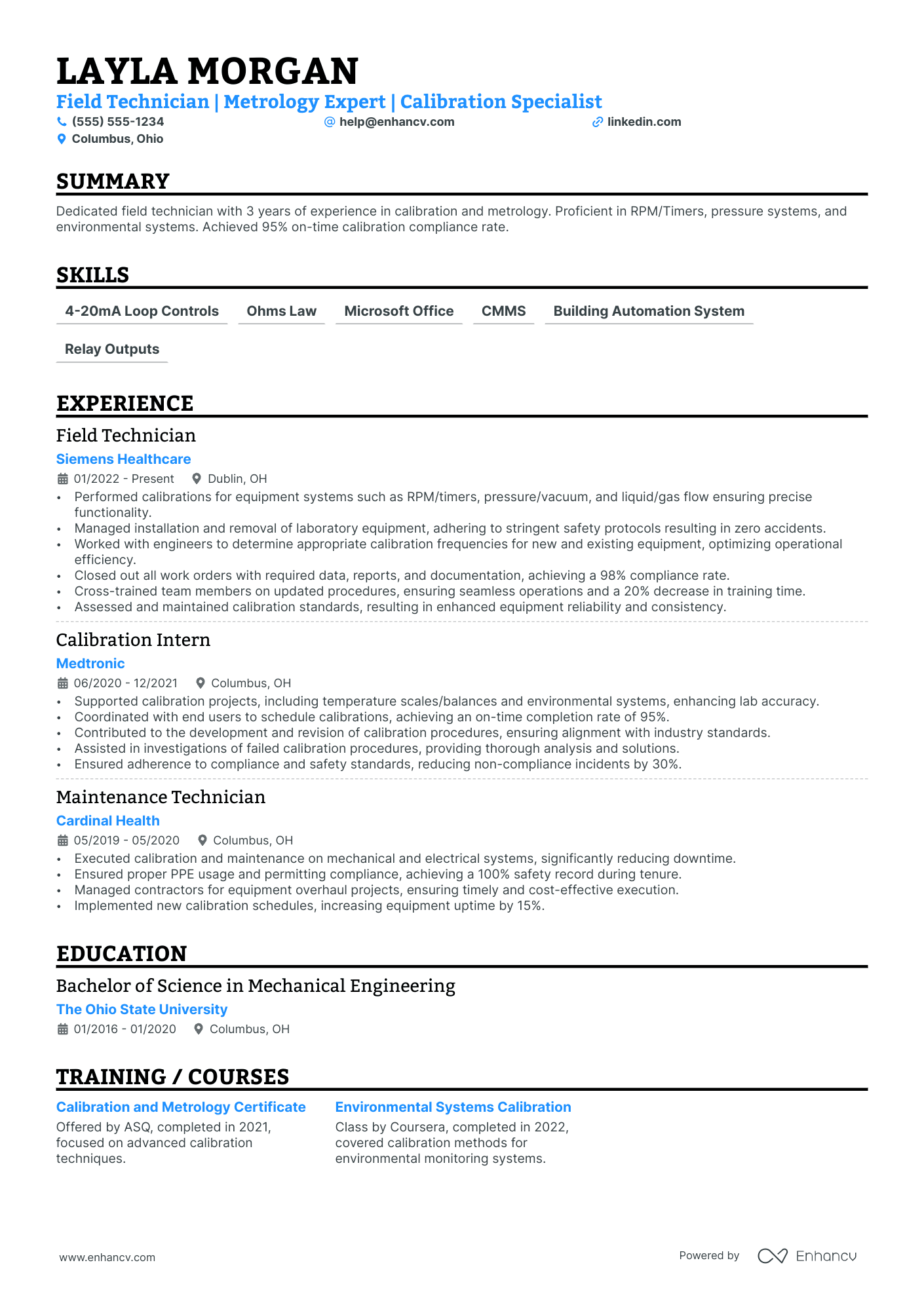 Calibration and Instrumentation Engineer Resume Example Resume Example