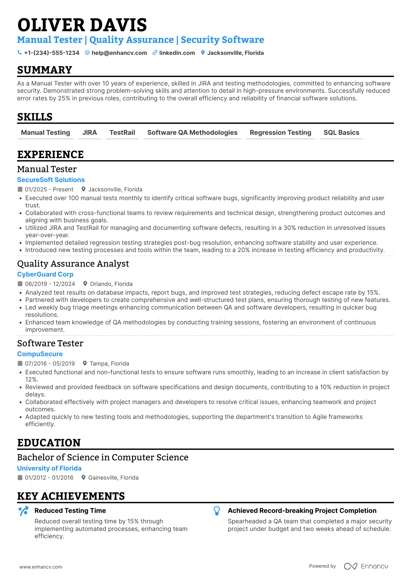Manual Tester resume example