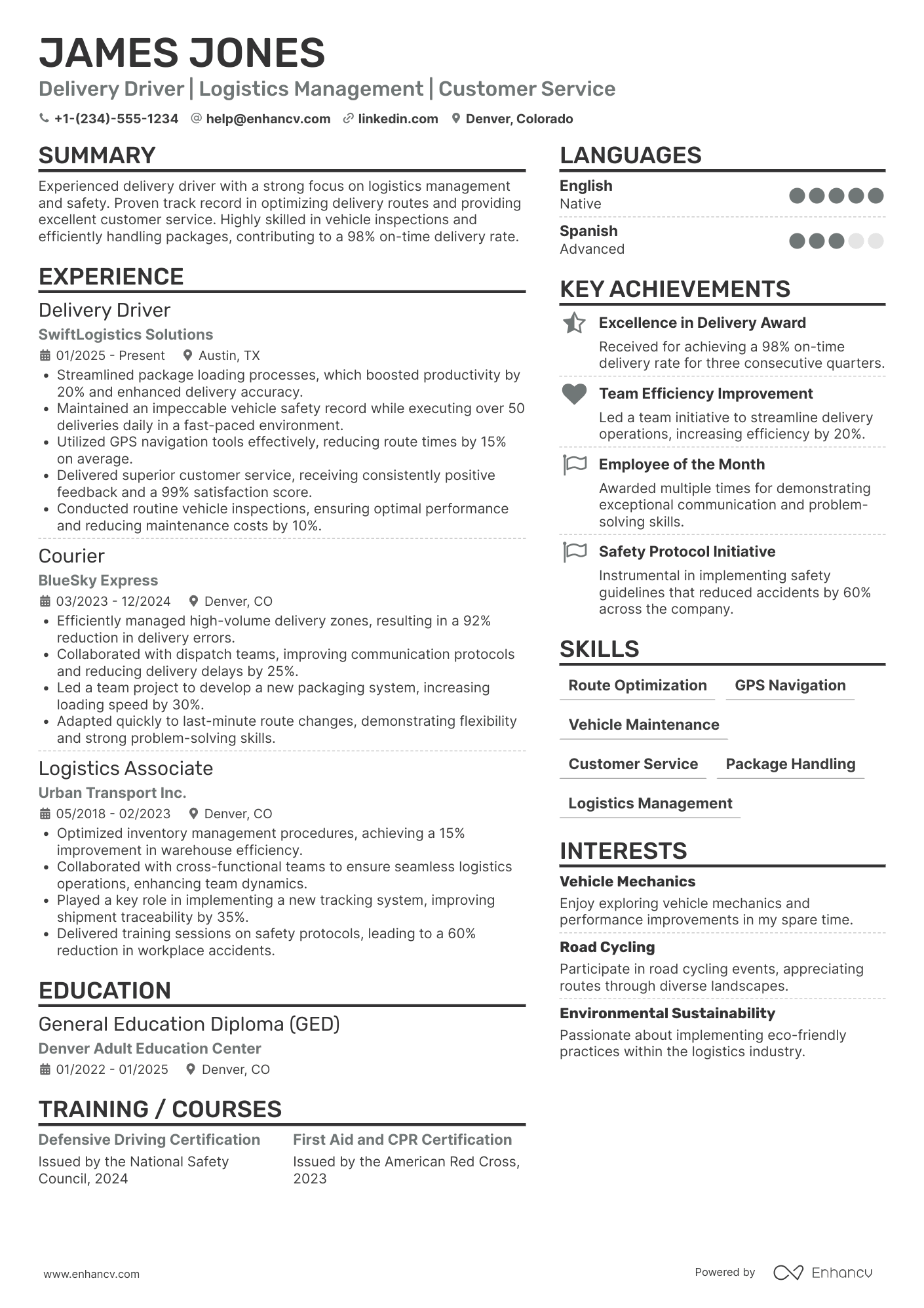 Amazon Delivery Driver resume example