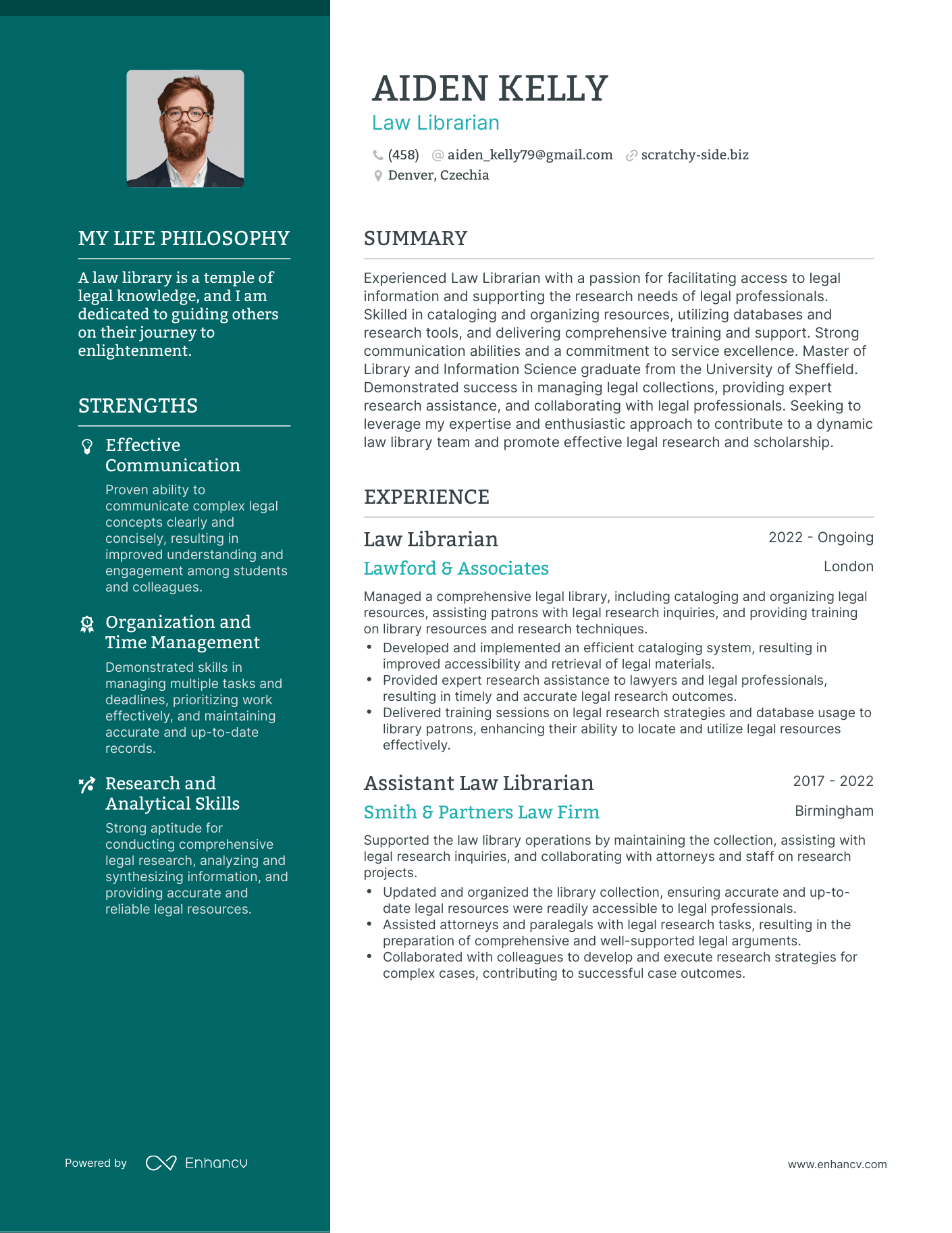 Creative Law Librarian Resume Example