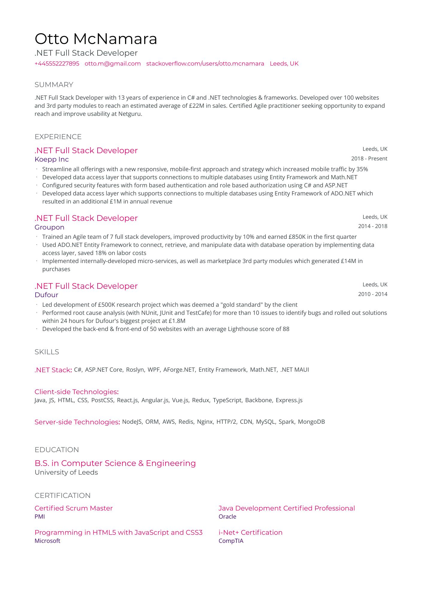 Simple classic CV template