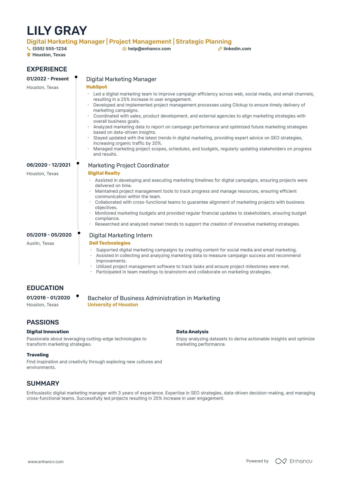 Digital Marketing Project Manager resume example