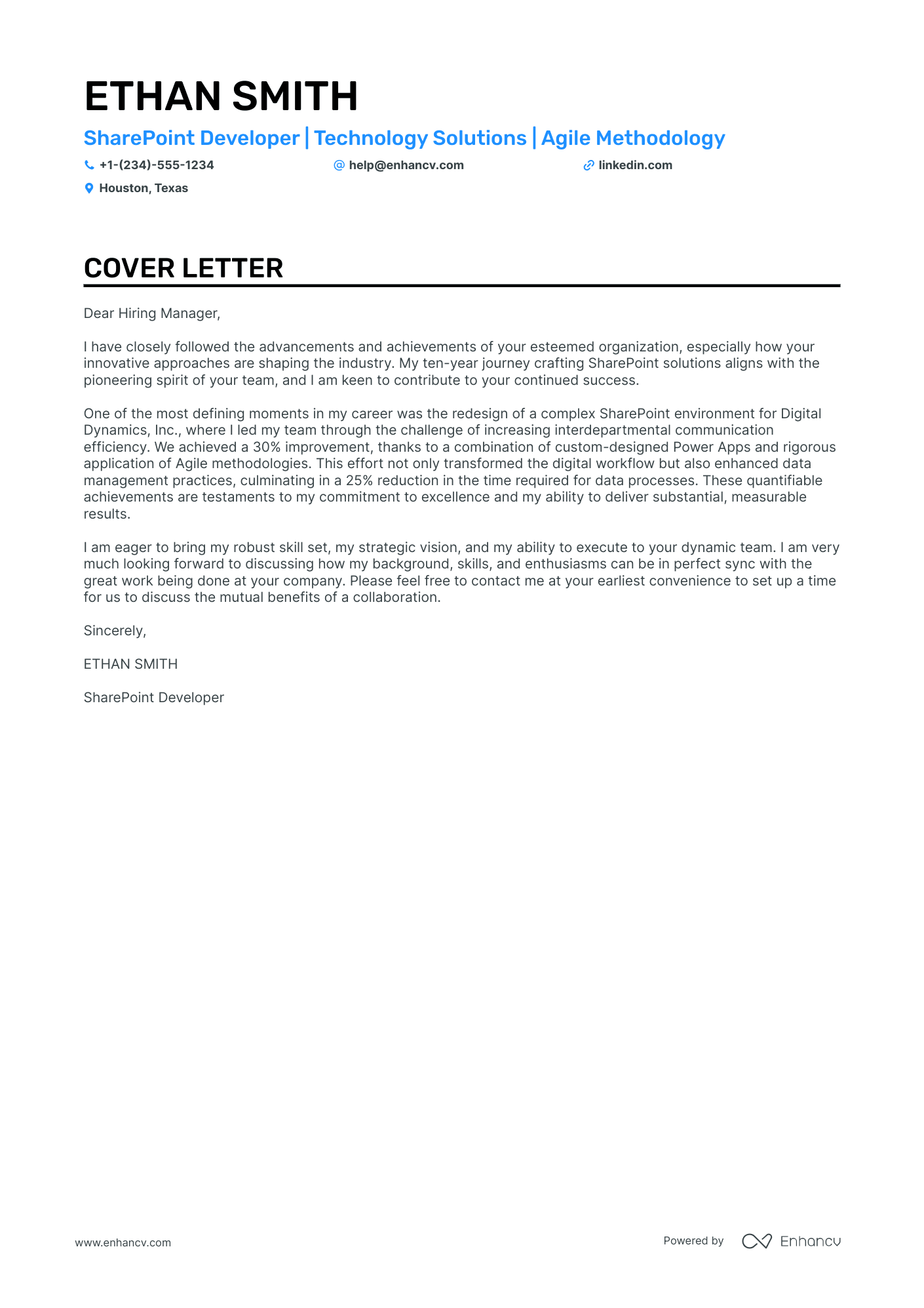 Sharepoint Developer cover letter