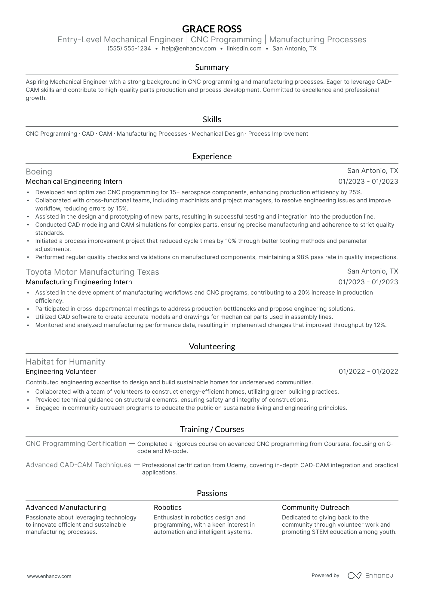 Entry-Level Mechanical Engineer resume example