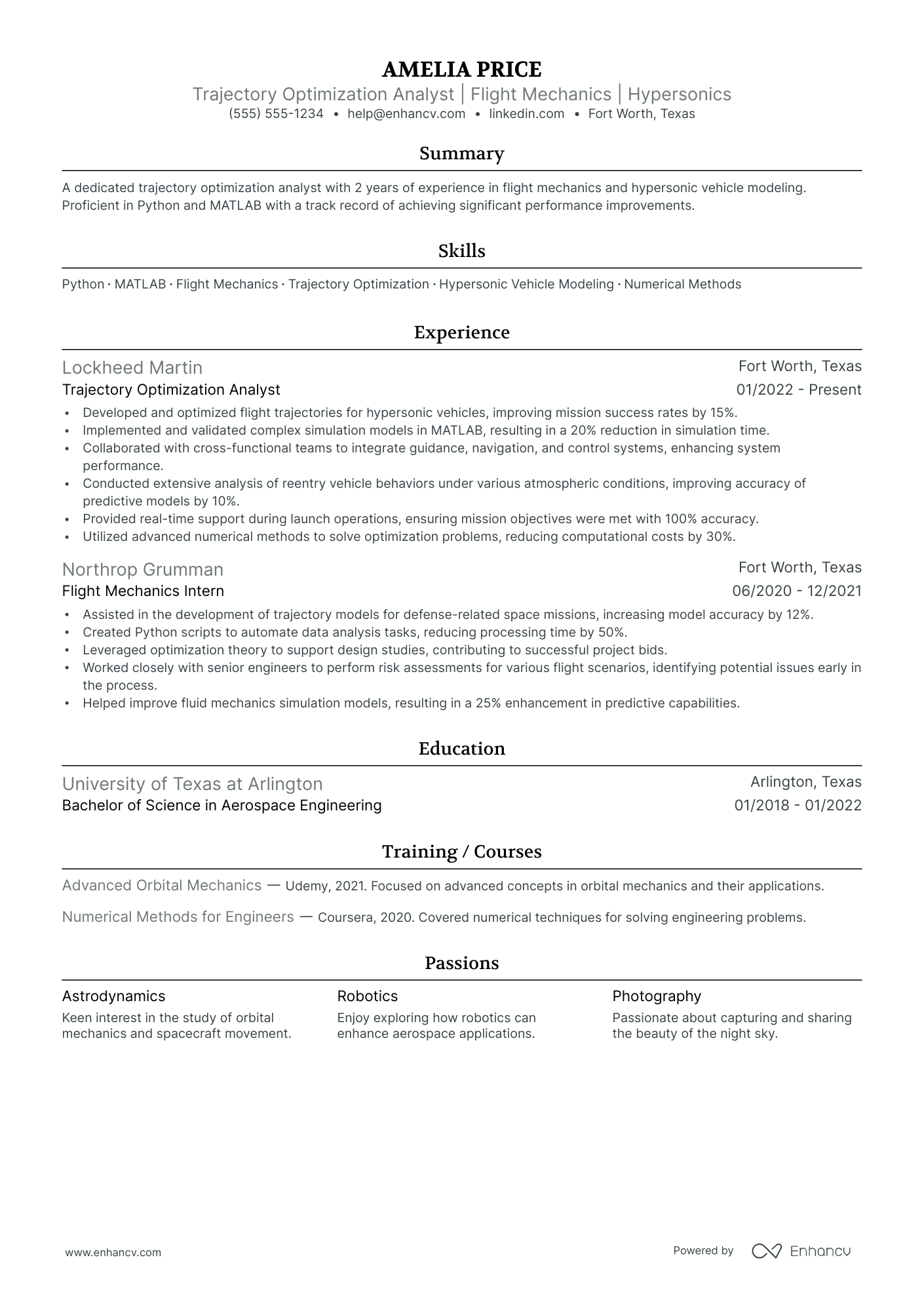 Aeronautical Research Engineer resume example