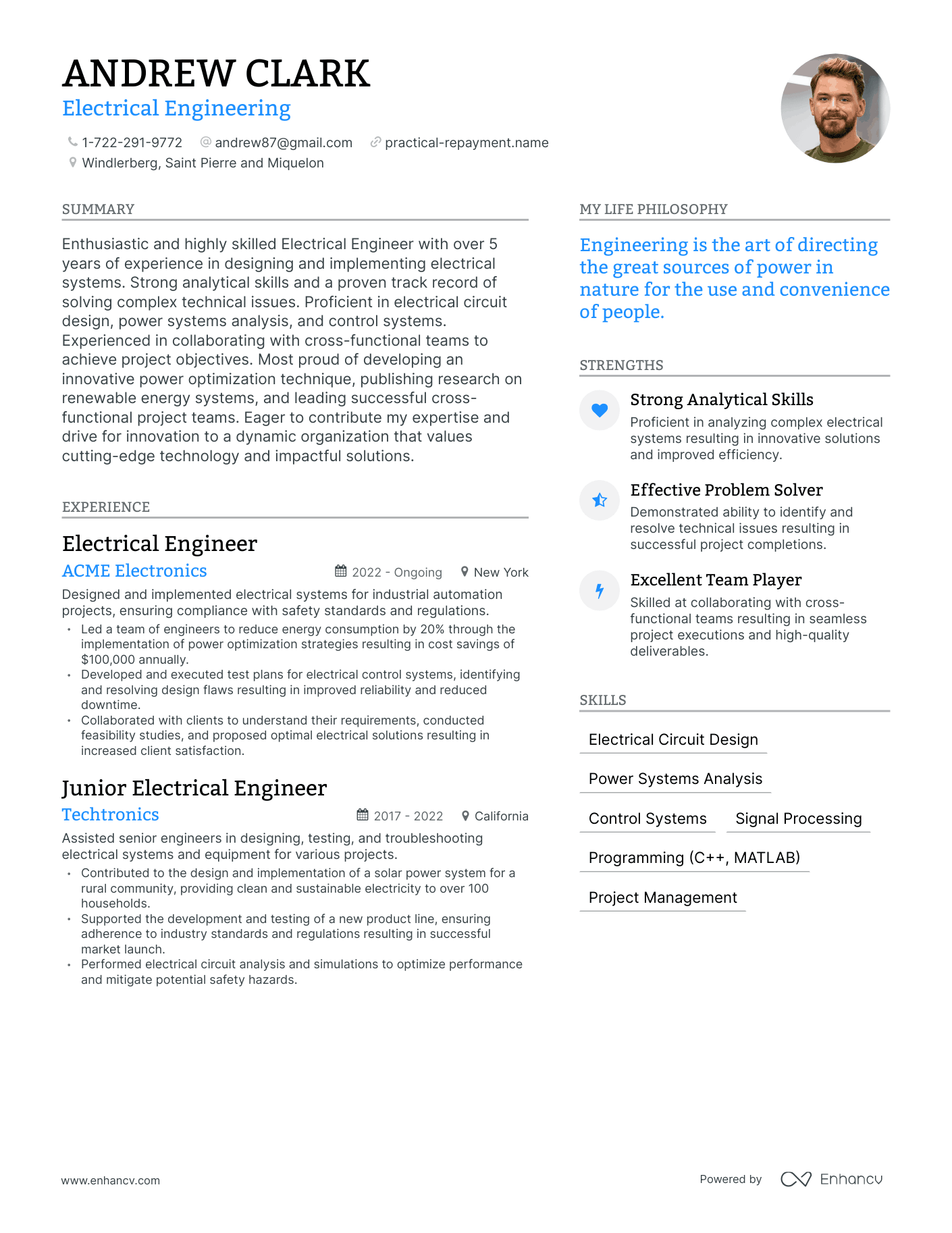 resume headline examples for electrical engineer