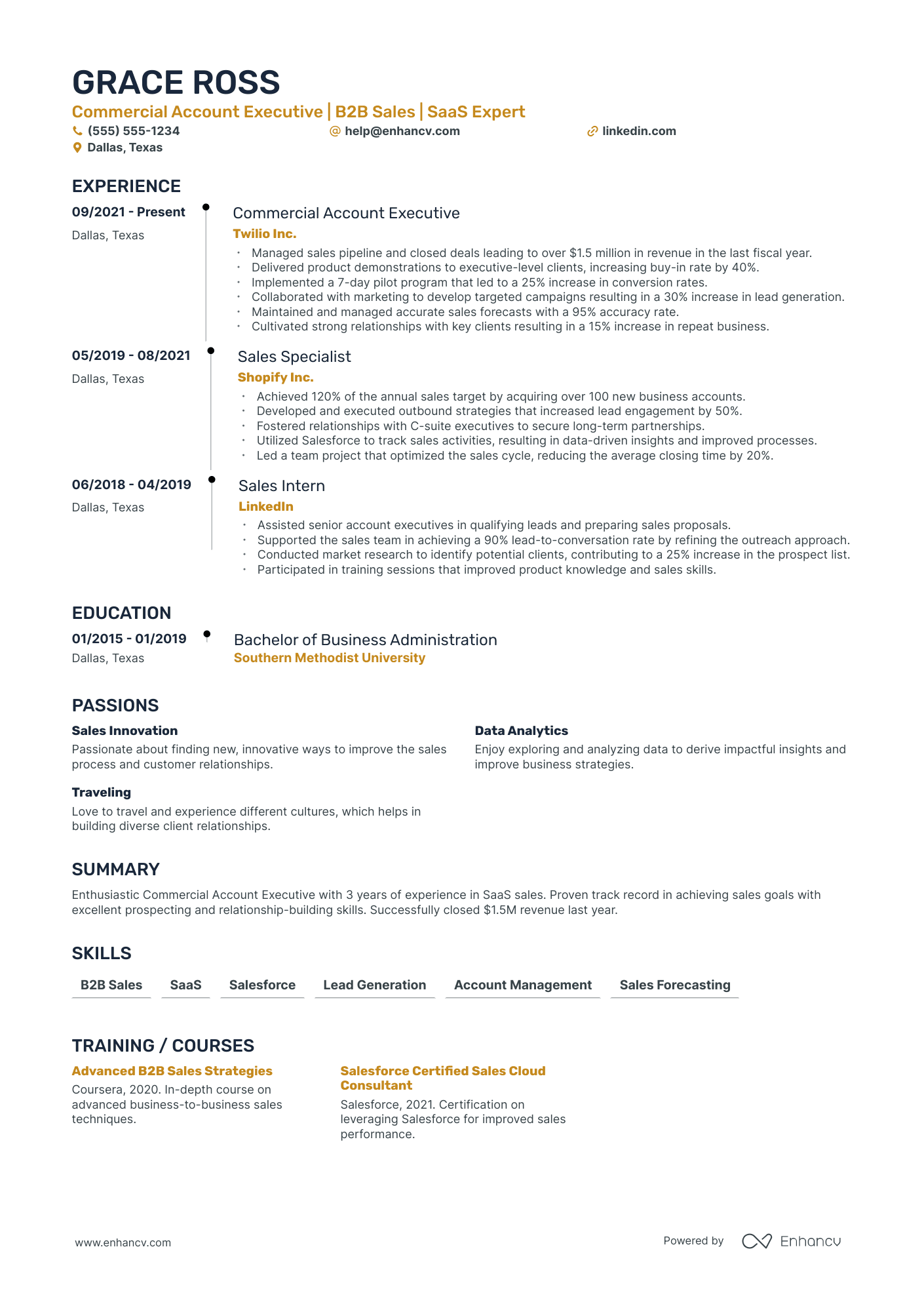 Commercial Account Executive resume example