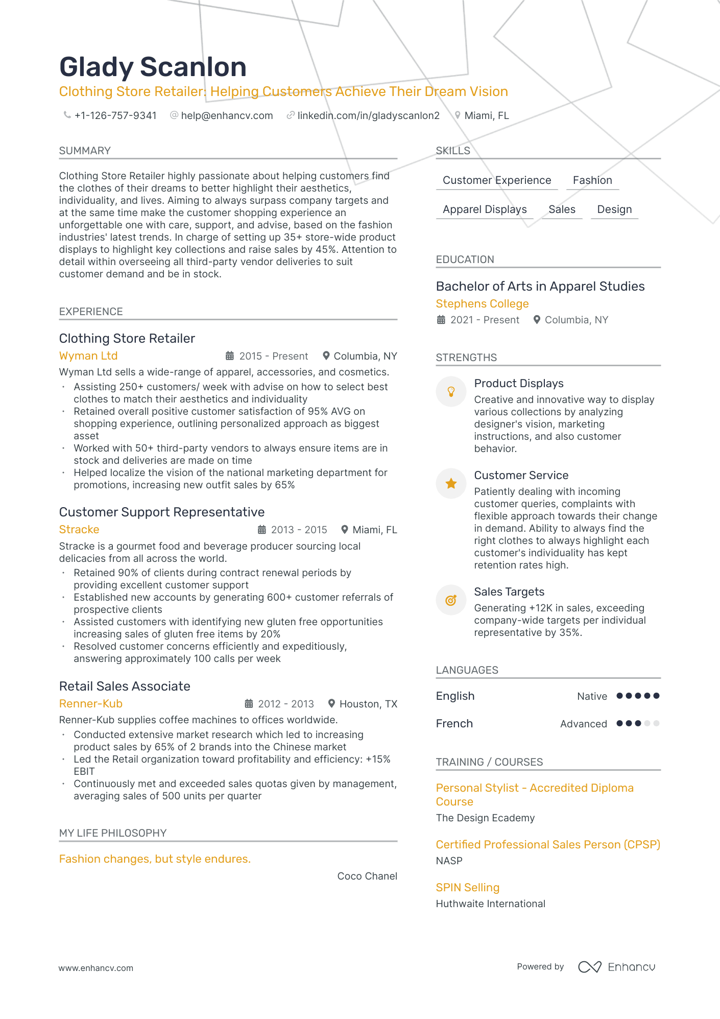 clothing store resume example