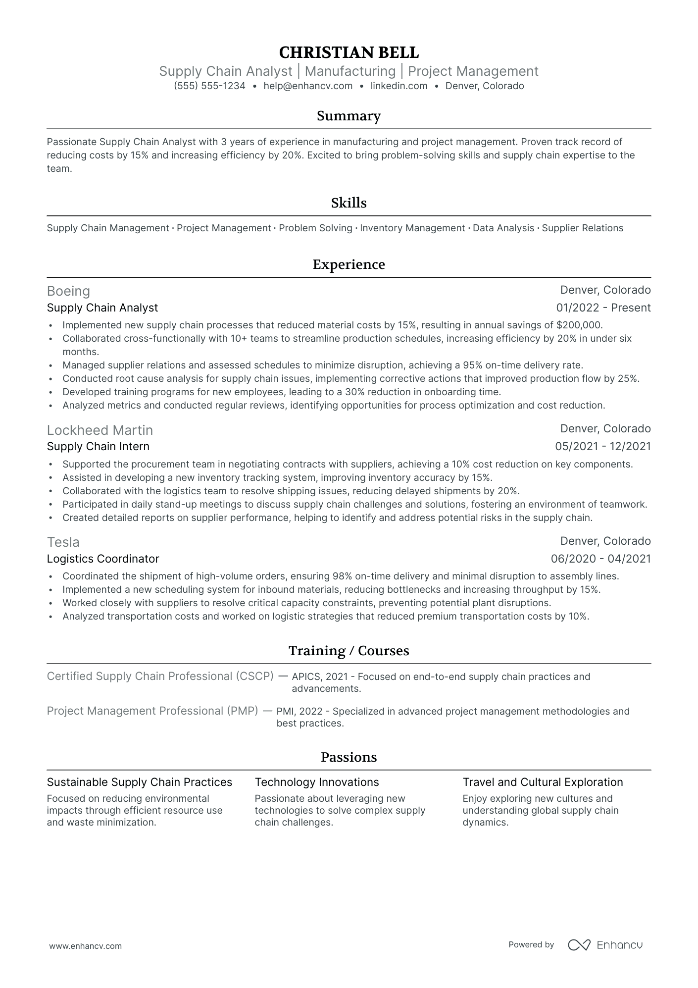 Global Supply Chain Manager resume example