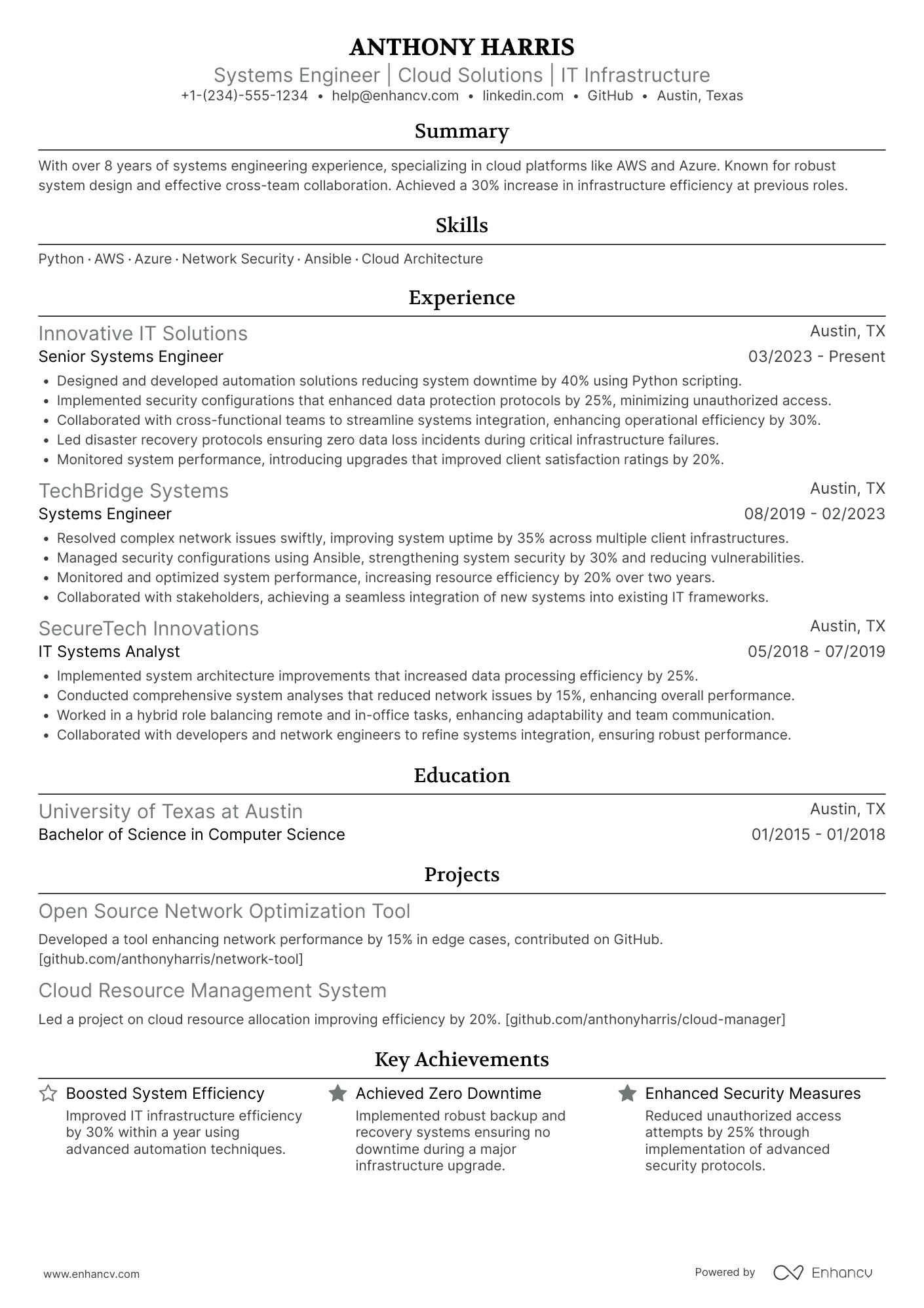Systems Engineer resume example