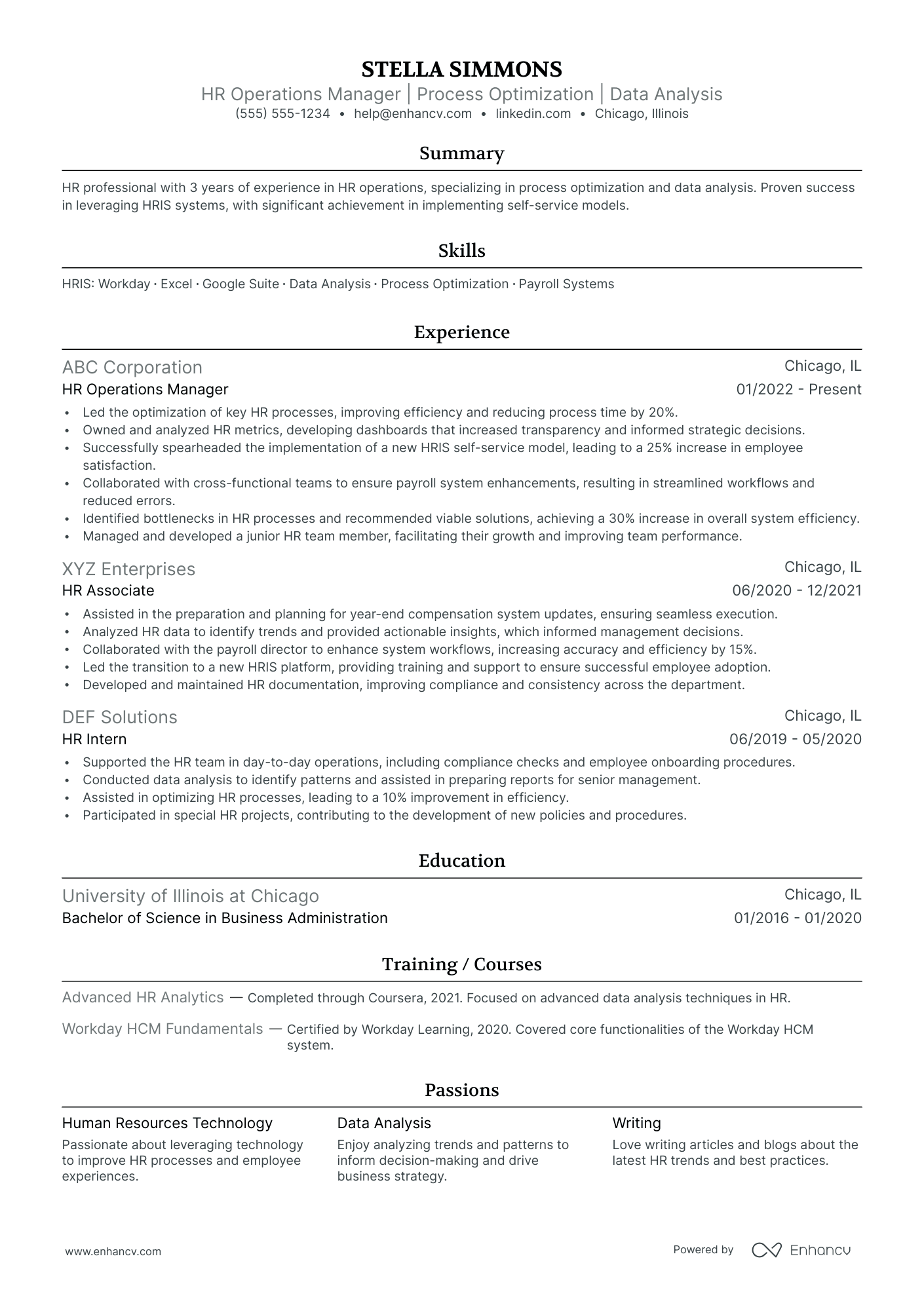 HR Operations Manager resume example