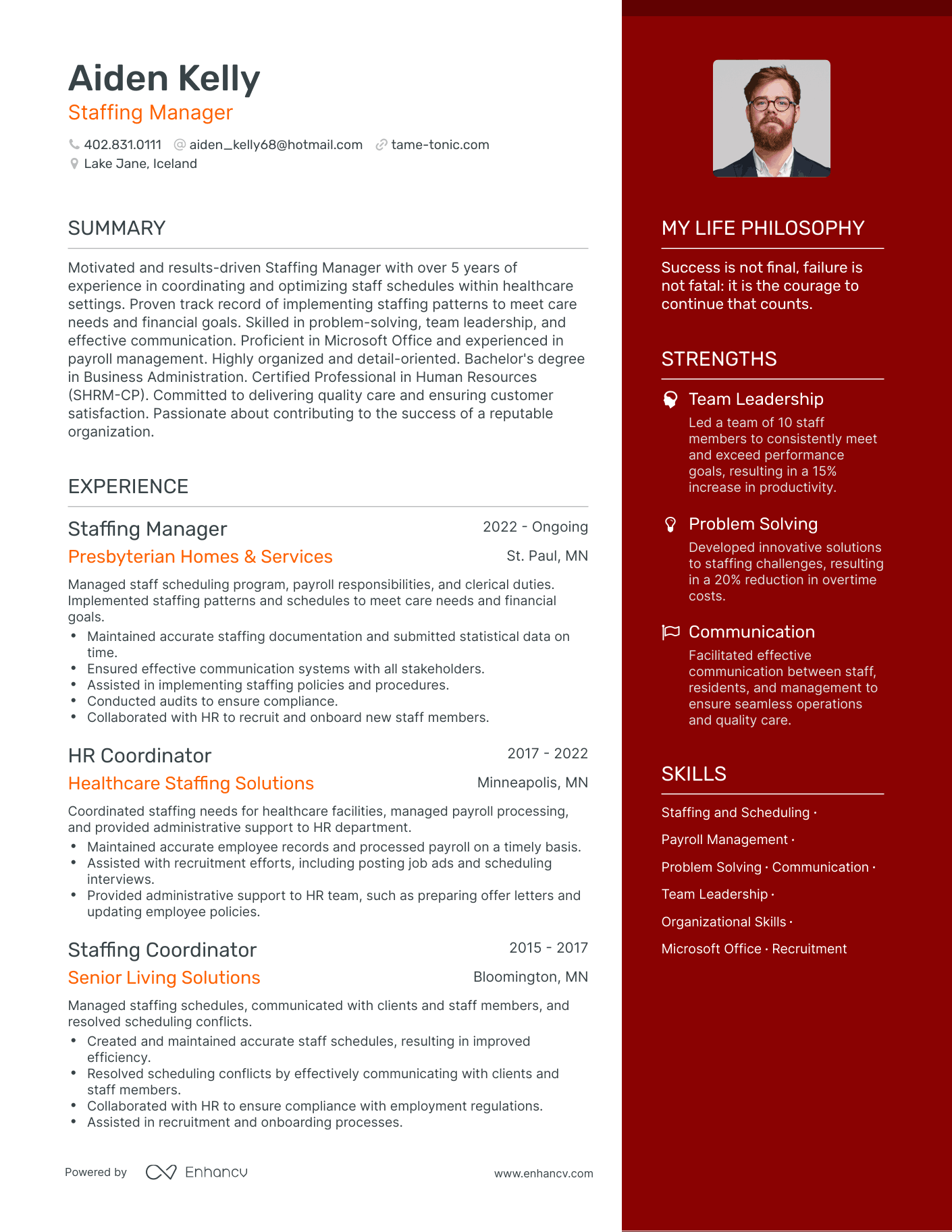 Staffing Manager resume example