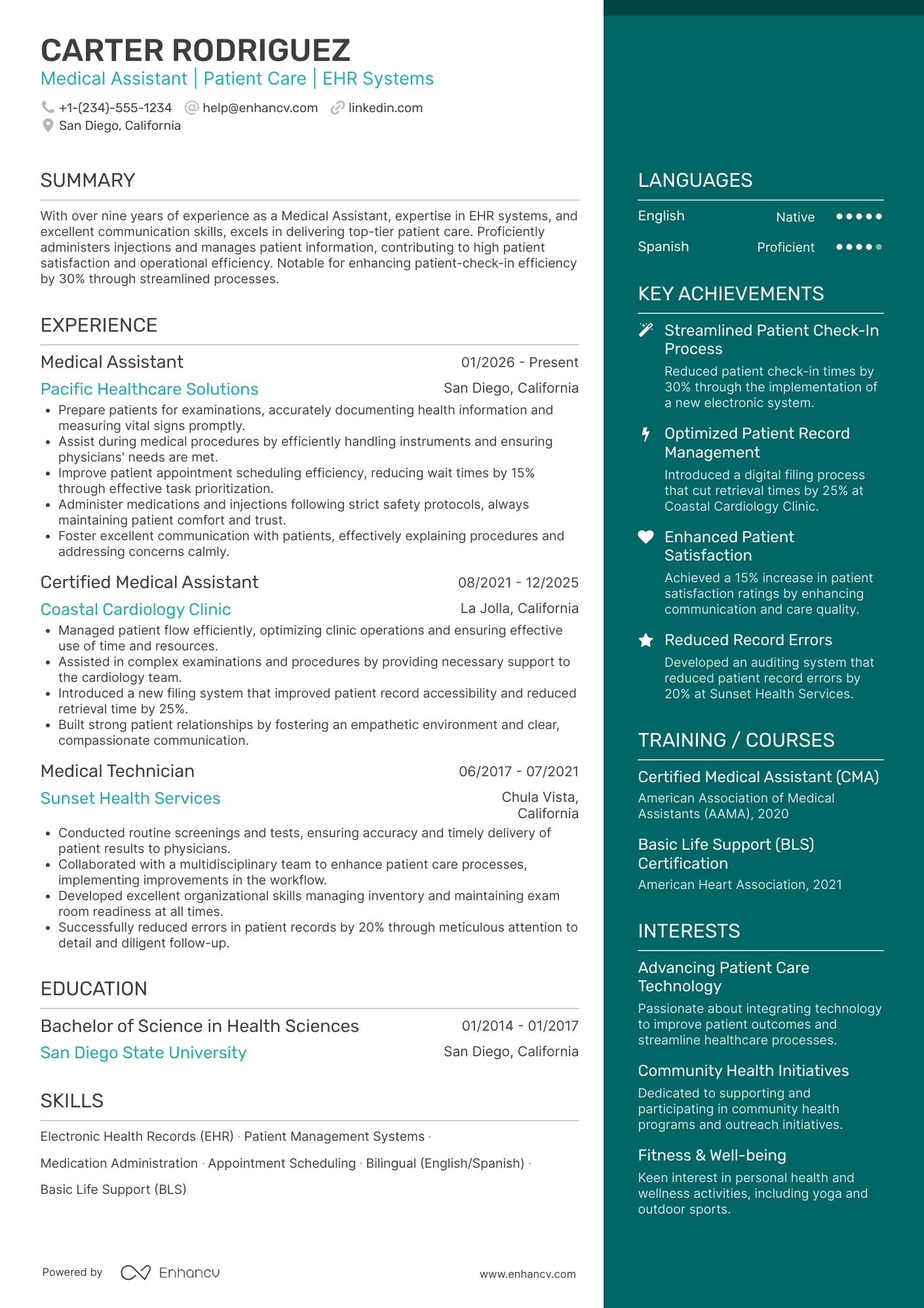 Medical Assistant resume example