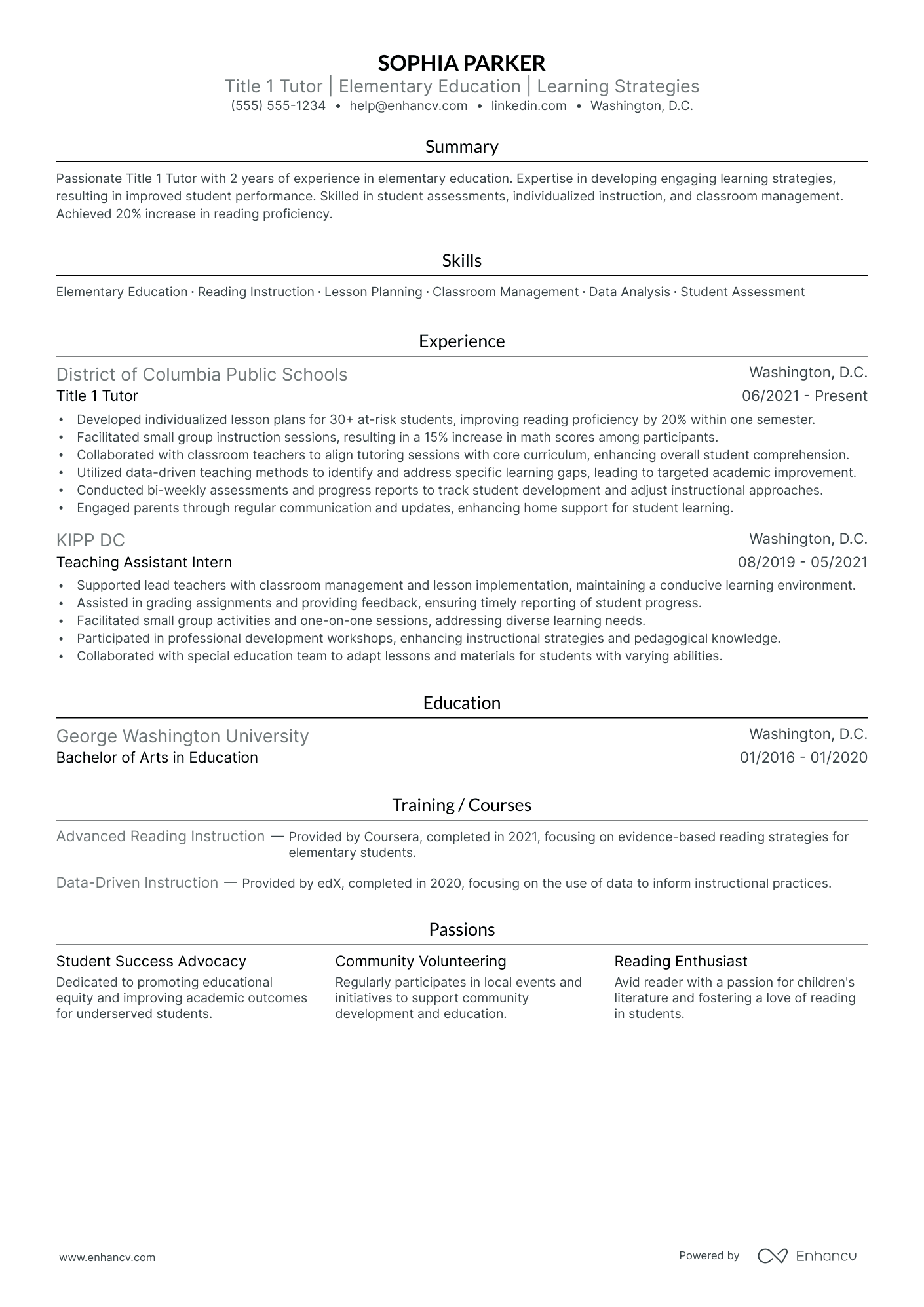 Elementary School Tutor resume example