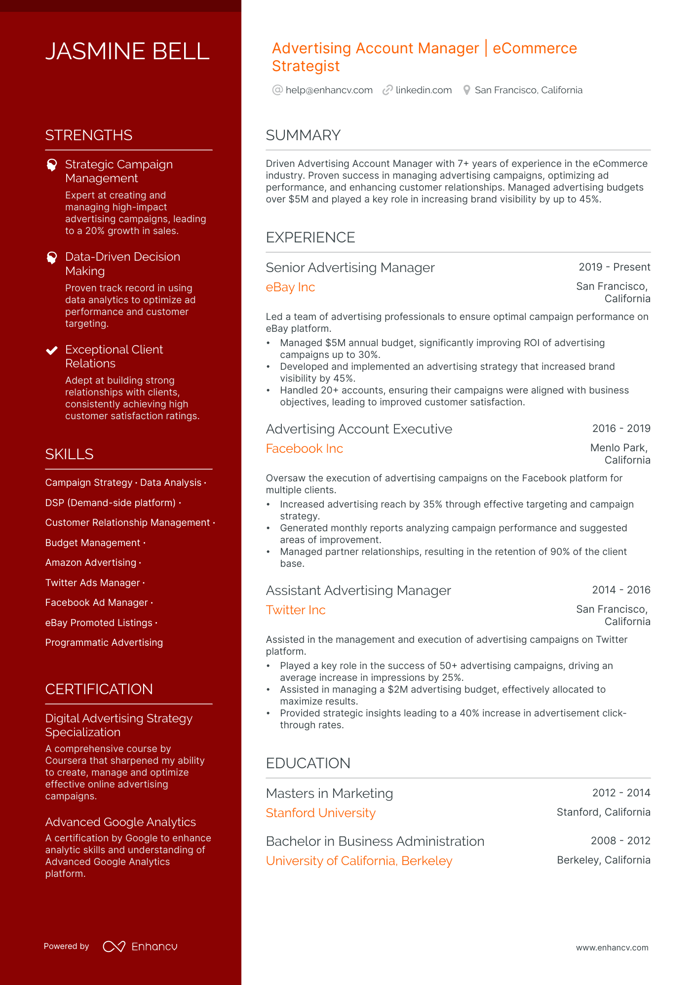 advertising manager resume example