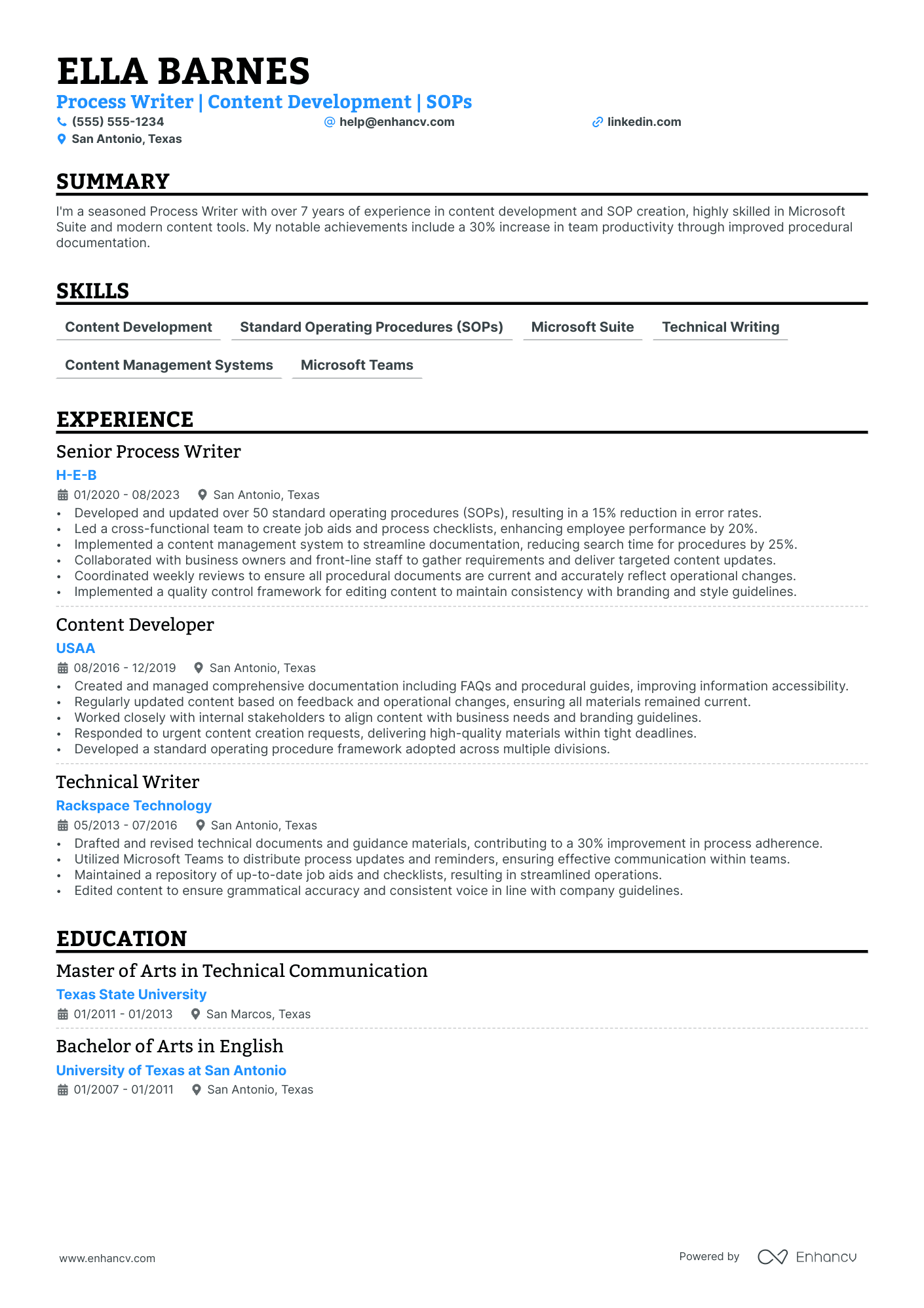 Junior Content Writer resume example