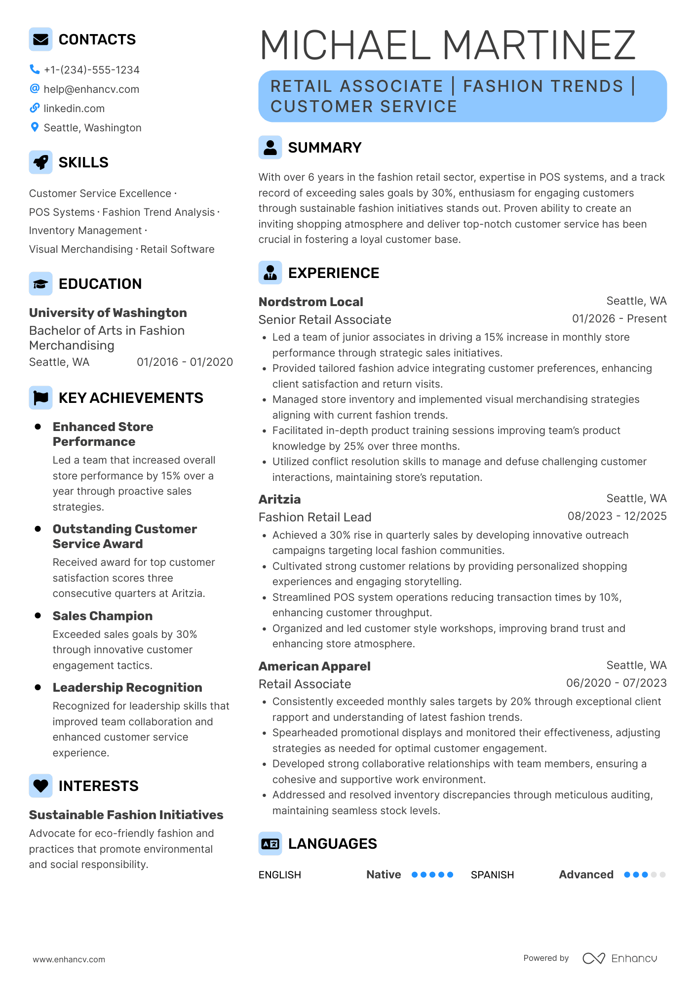 Fashion Retail resume example