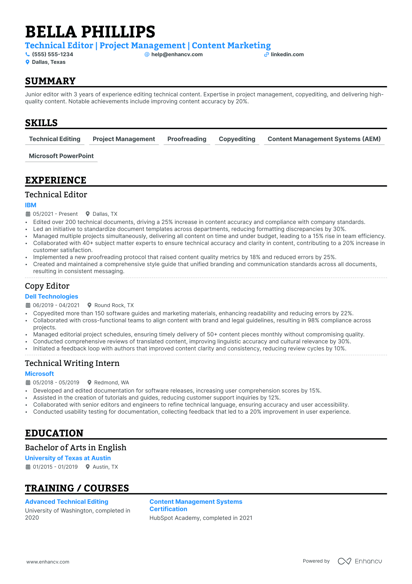 Technical Editor resume example