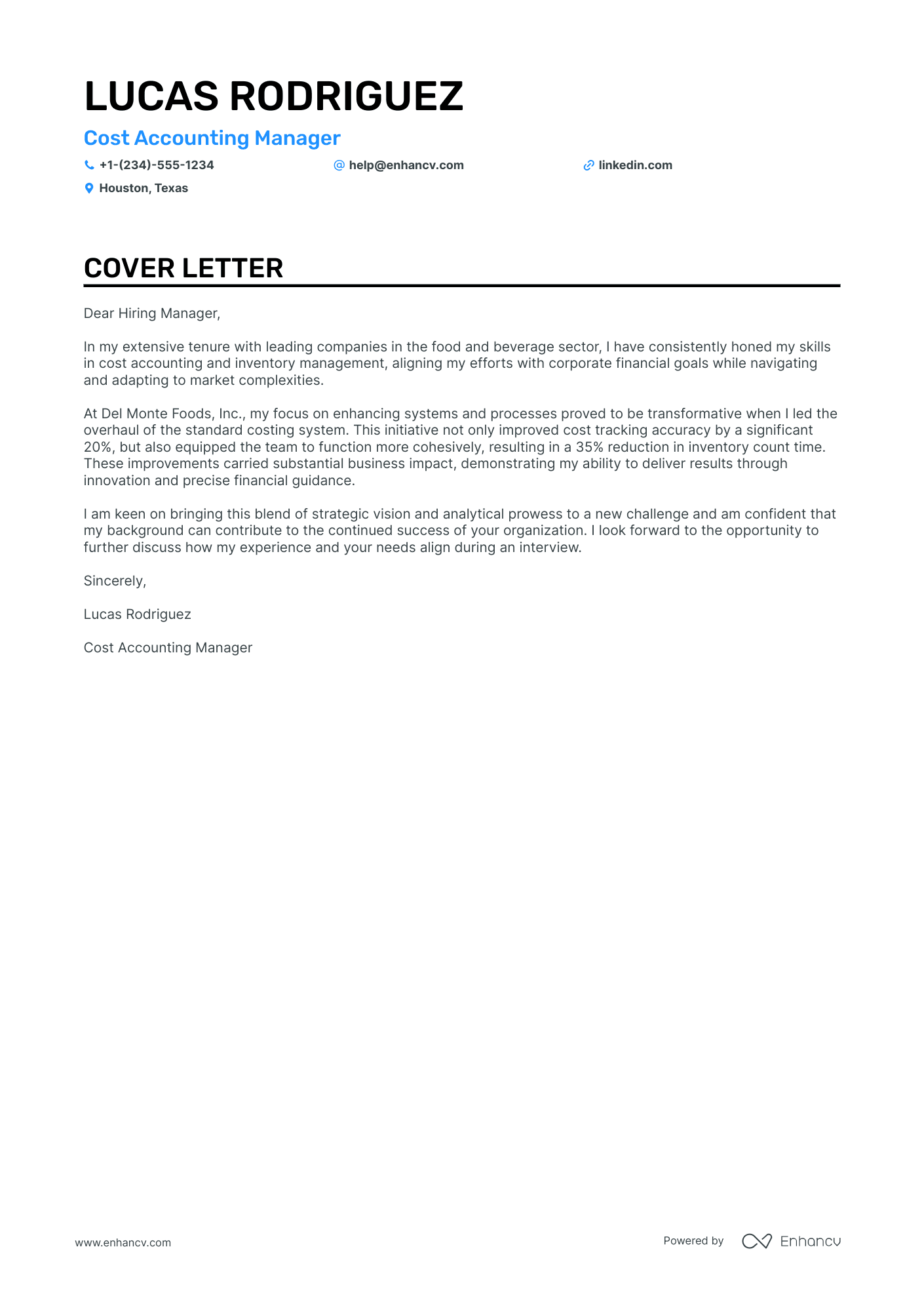 Cost Accounting cover letter