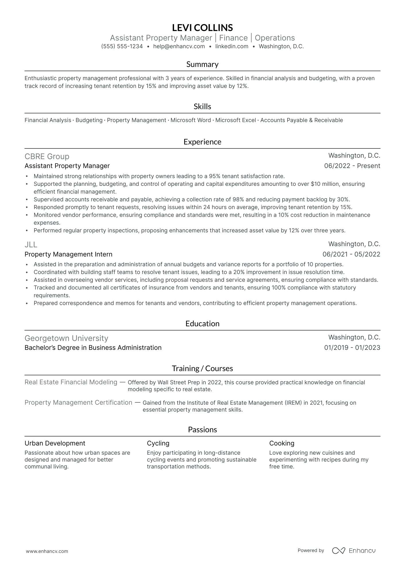 Assistant Property Manager resume example