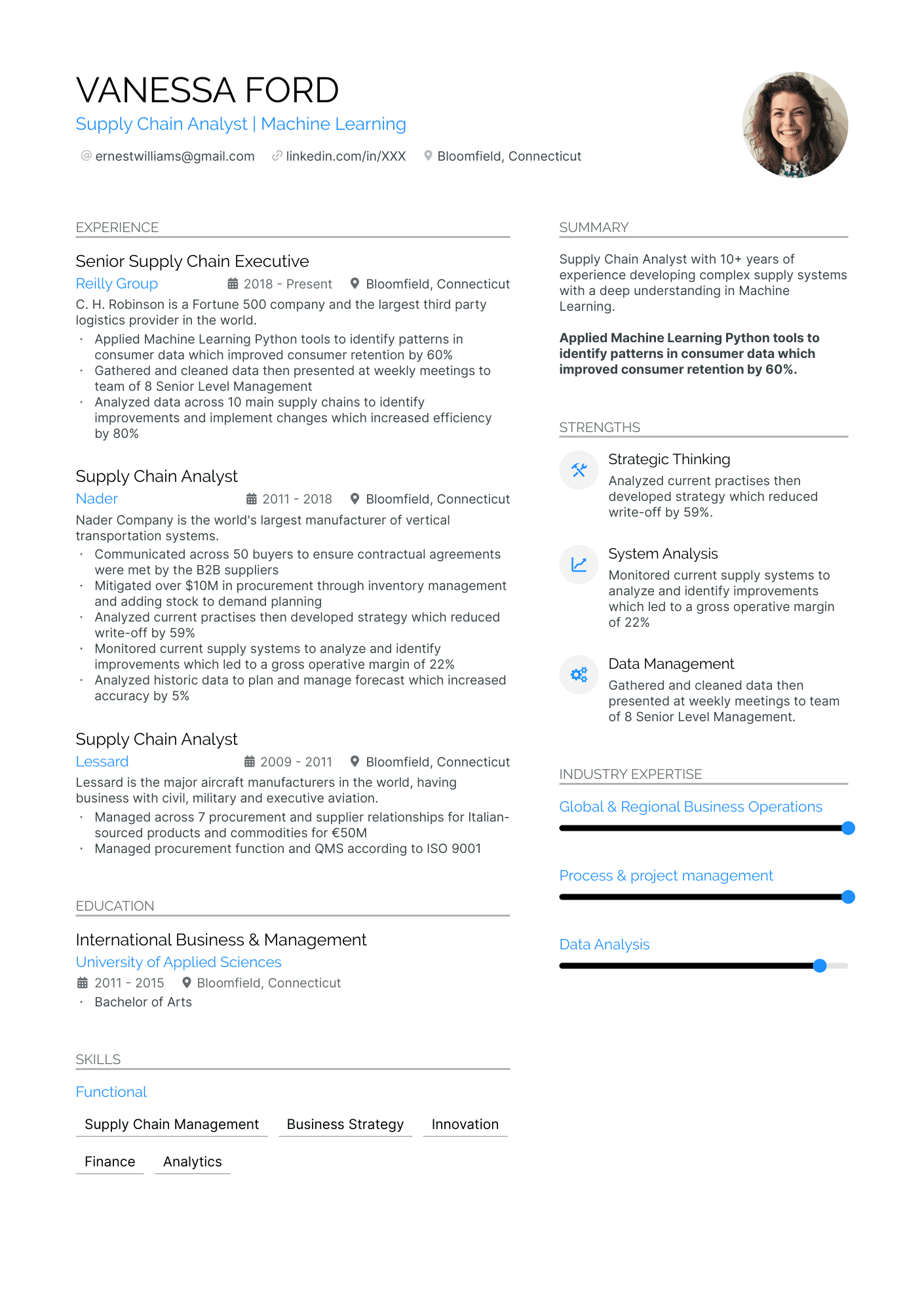 Supply Chain Analyst resume example