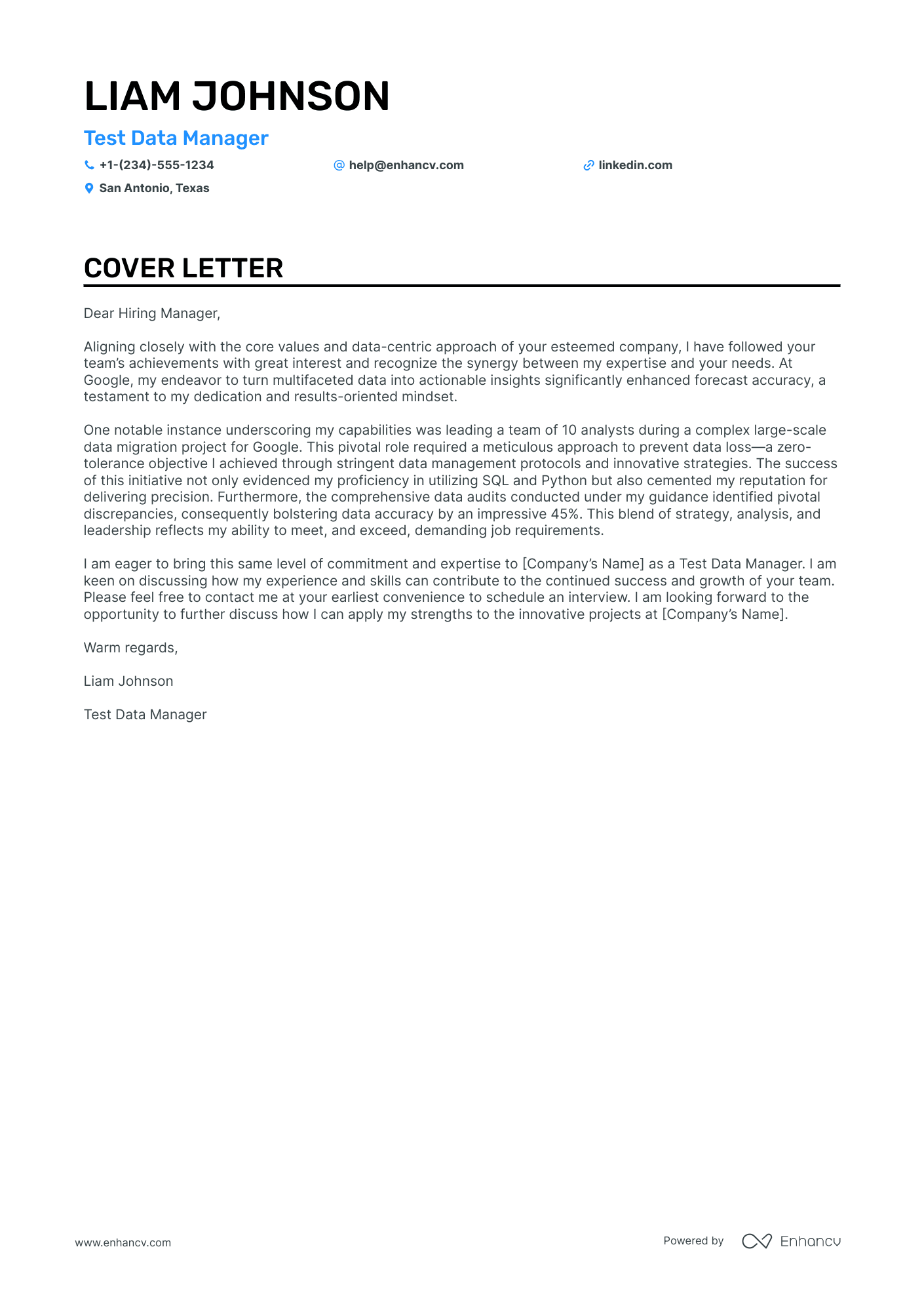 Data Manager cover letter