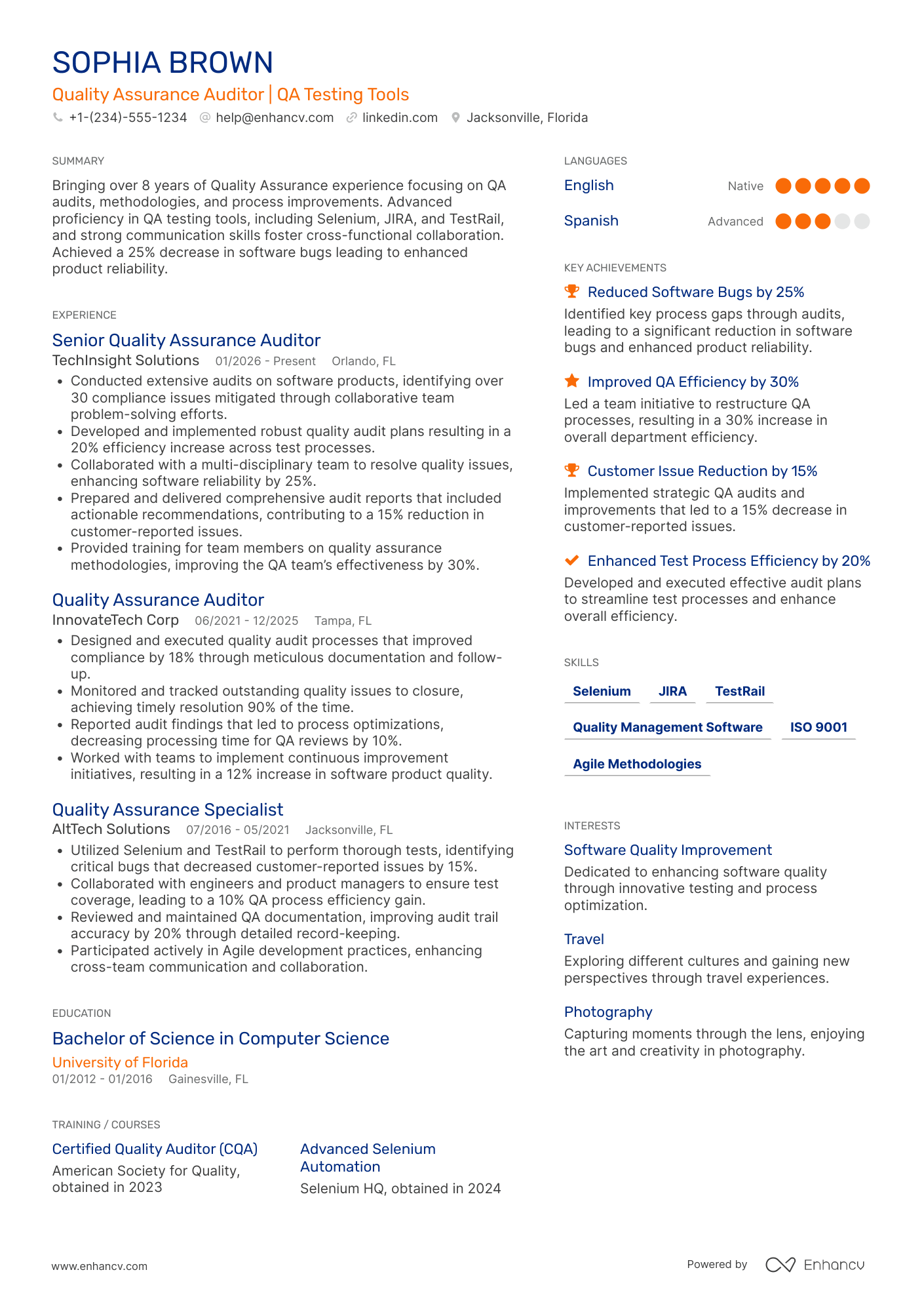 Quality Assurance Auditor resume example